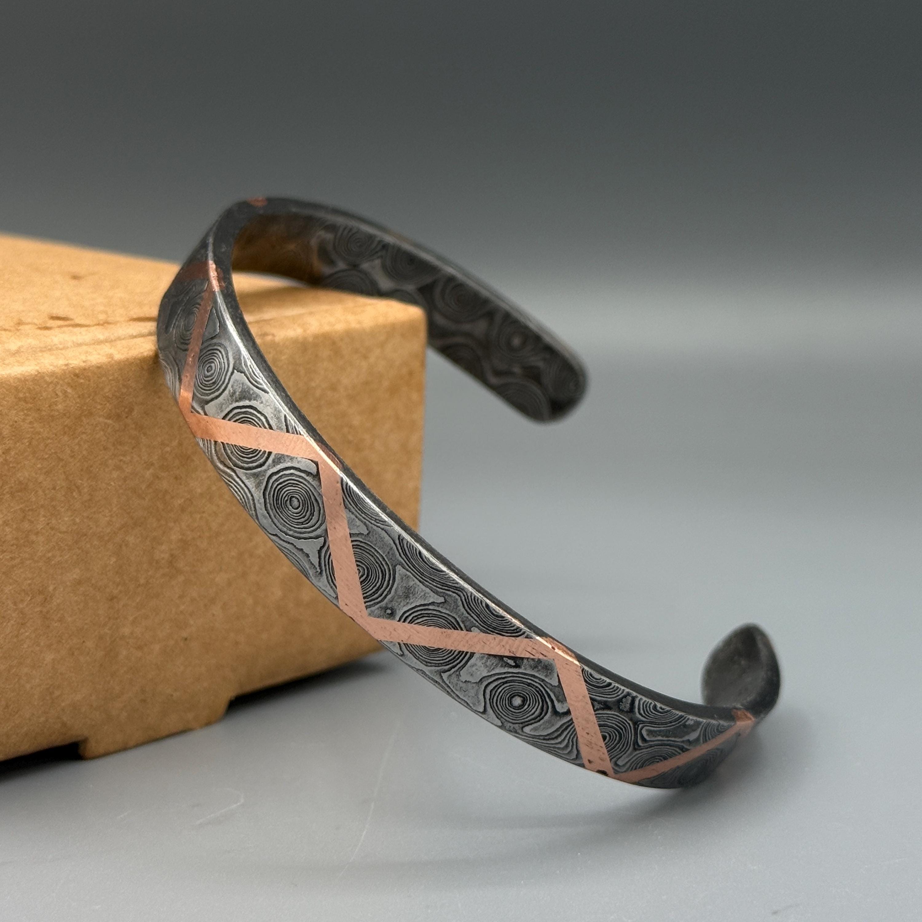 Premium Handmade Damascus Steel Bangle, Hand Forged Steel Cuff Bracelet, Viking Modern Jewelry, Anniversary Gift, Unique Bracelet For Him