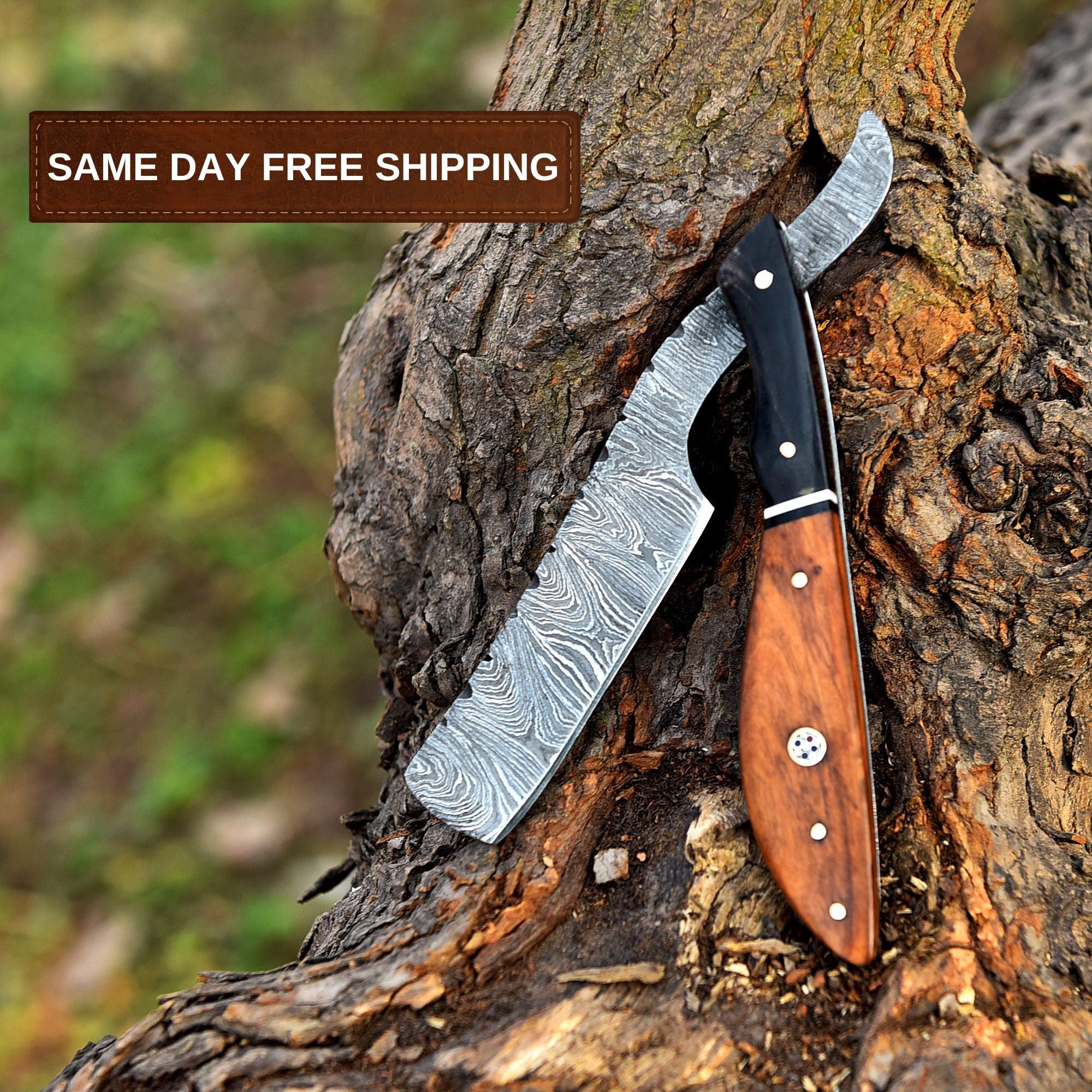 Aesthetic Handmade Damascus Steel Straight Razor With Black & Brown Pakka Wood Handle, Personalized Blade, Exotic Classic Barber Blade