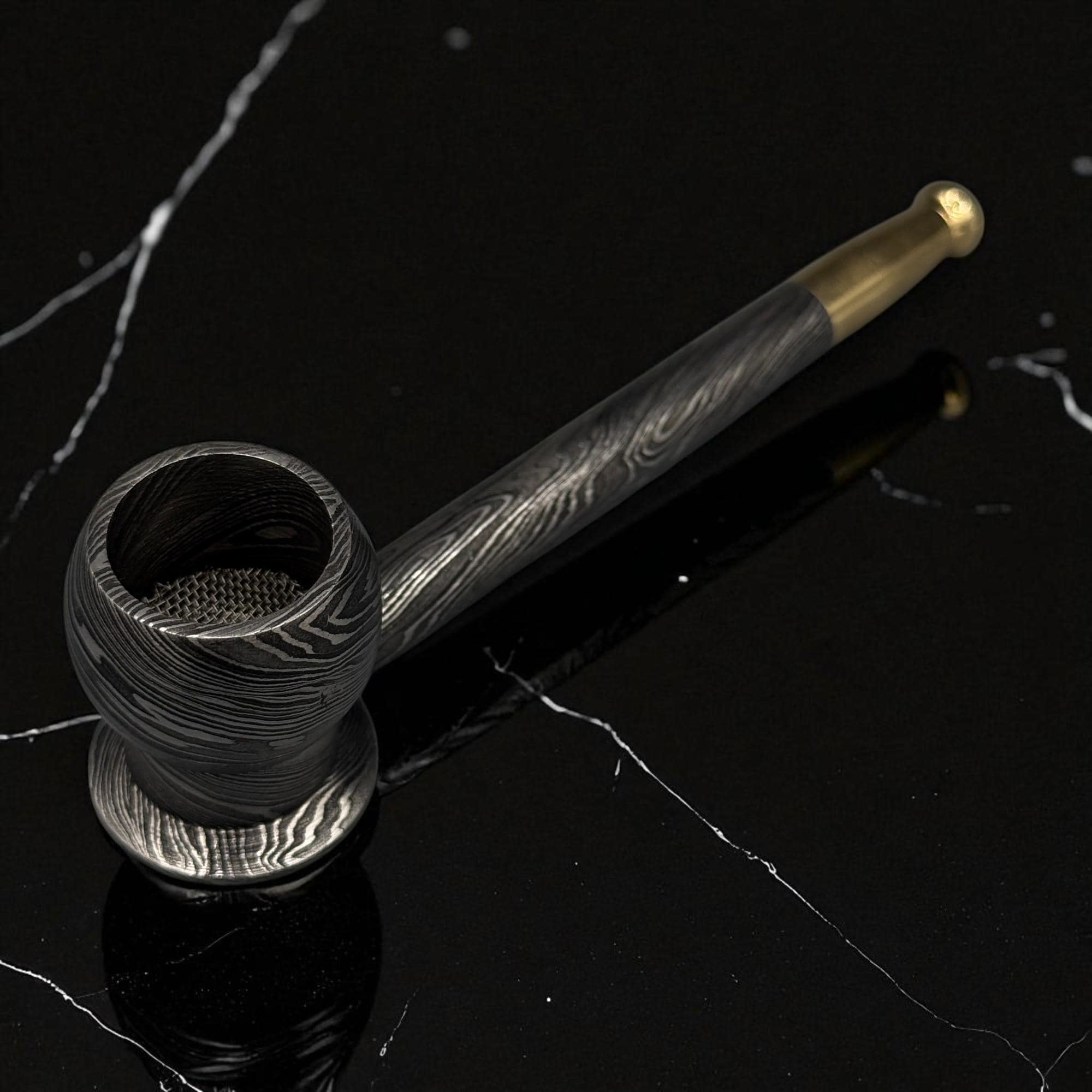 Unique Damascus Steel Pipe with Brass, Handmade Smoking Pipe, Custom Gift for Him, Father’s Day, Christmas Gift, Groomsmen Gift, Halloween