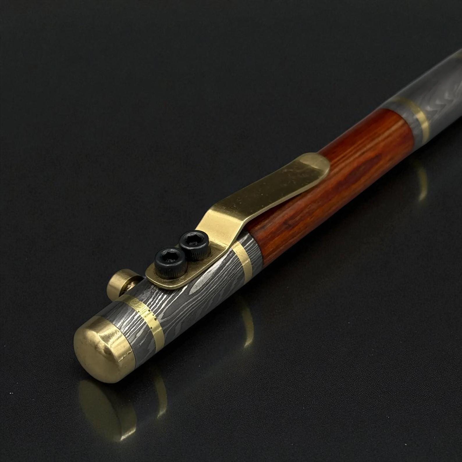Handmade Damascus Steel Fountain Pen & Ballpoint Gift Set, Luxury Wood Pen with Brass Accents, Bolt Action, Personalized Retirement Gift
