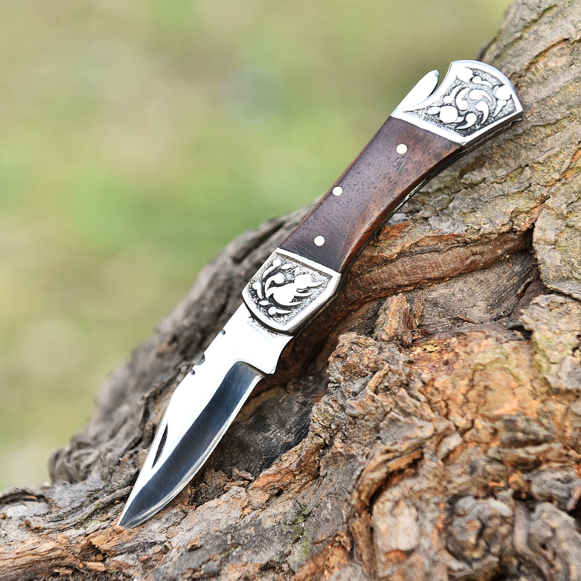Handmade Steel Folding Knife Pocket Knife, Rose Wood Handle, Gorgeous Handmade Steel Toxified Pocket Knife, Camping Knife, Retirement Gift