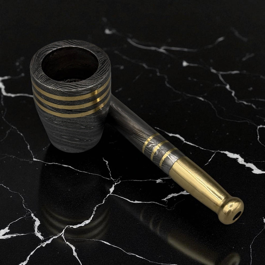 Handmade Damascus Steel Smoking Pipe with Brass, Tobacco Pipe, Mesh Gauze Filter, Custom Gift for Him, Groomsmen Gift, Unique Smoking Tool