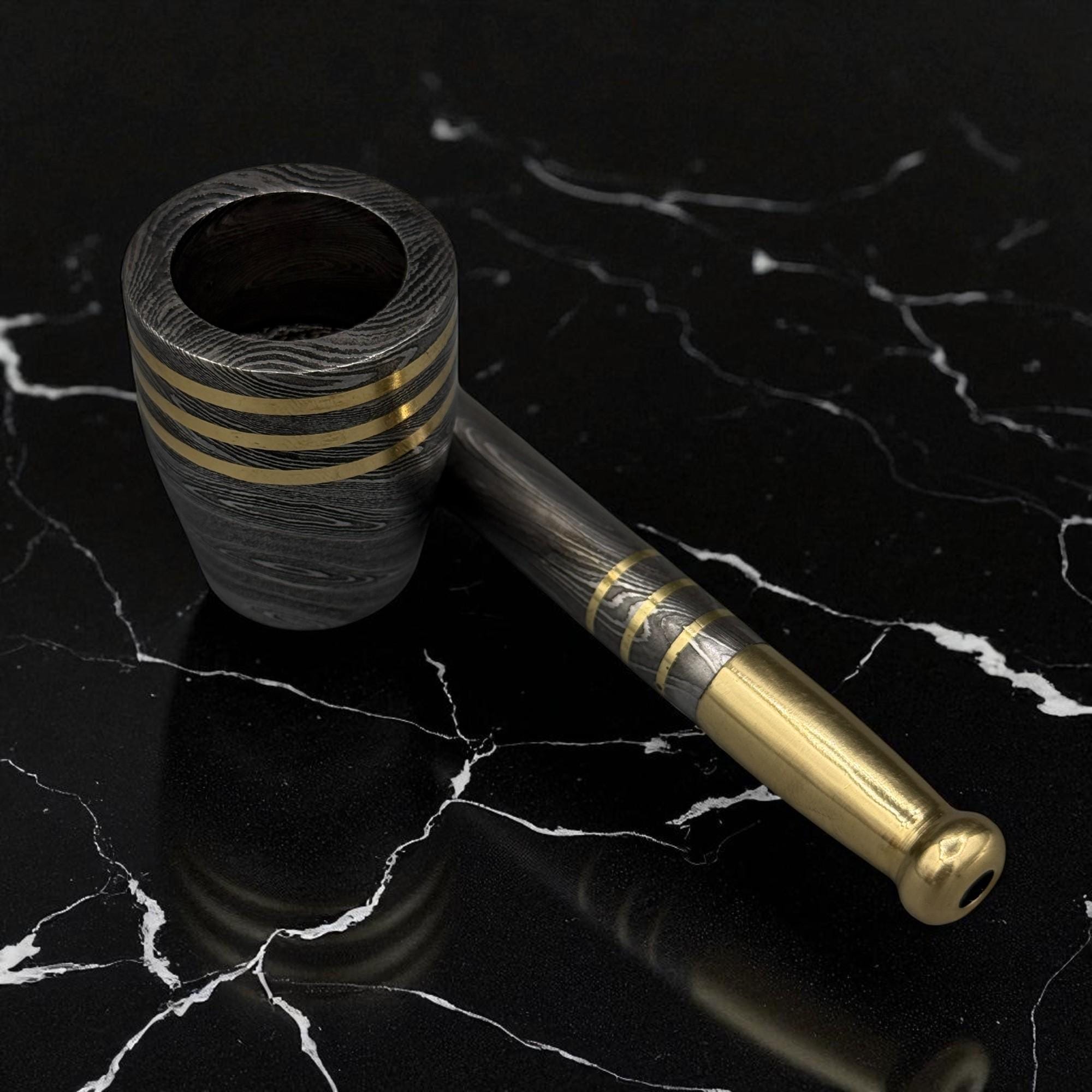 Handmade Damascus Steel Smoking Pipe with Brass, Tobacco Pipe, Mesh Gauze Filter, Custom Gift for Him, Groomsmen Gift, Unique Smoking Tool