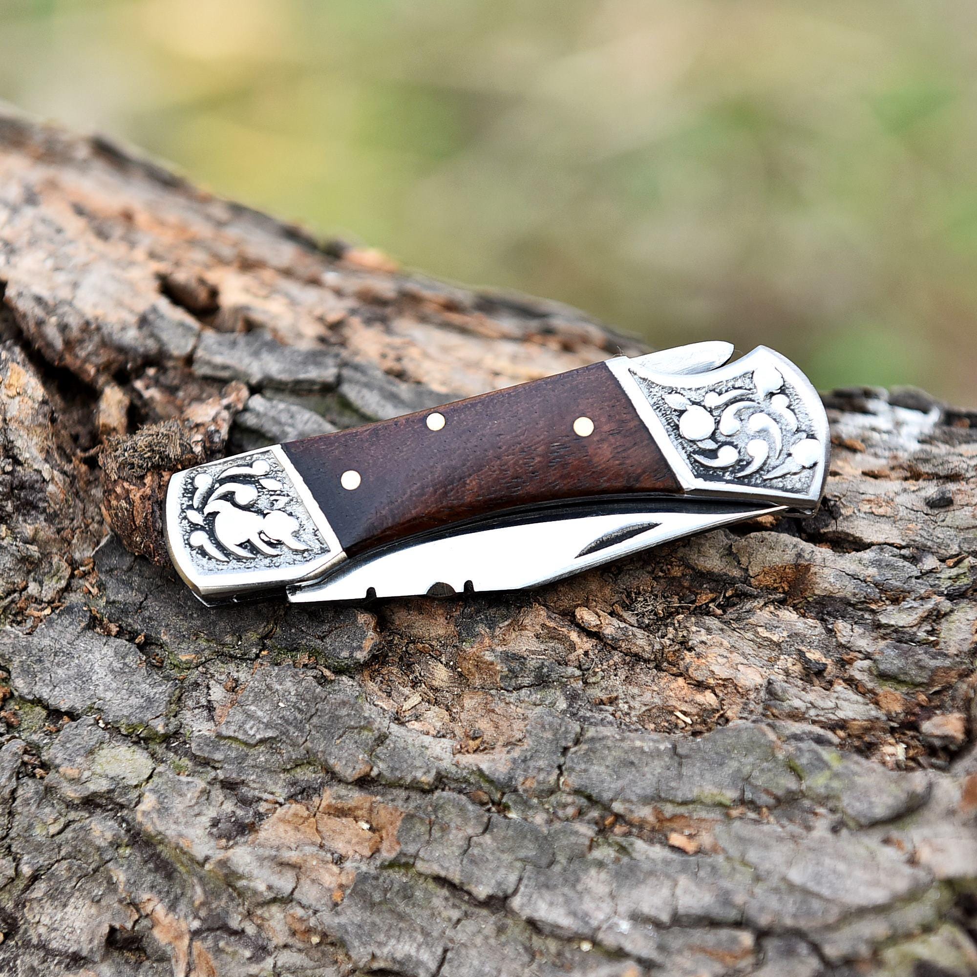Handmade Steel Folding Knife Pocket Knife, Rose Wood Handle, Gorgeous Handmade Steel Toxified Pocket Knife, Camping Knife, Retirement Gift