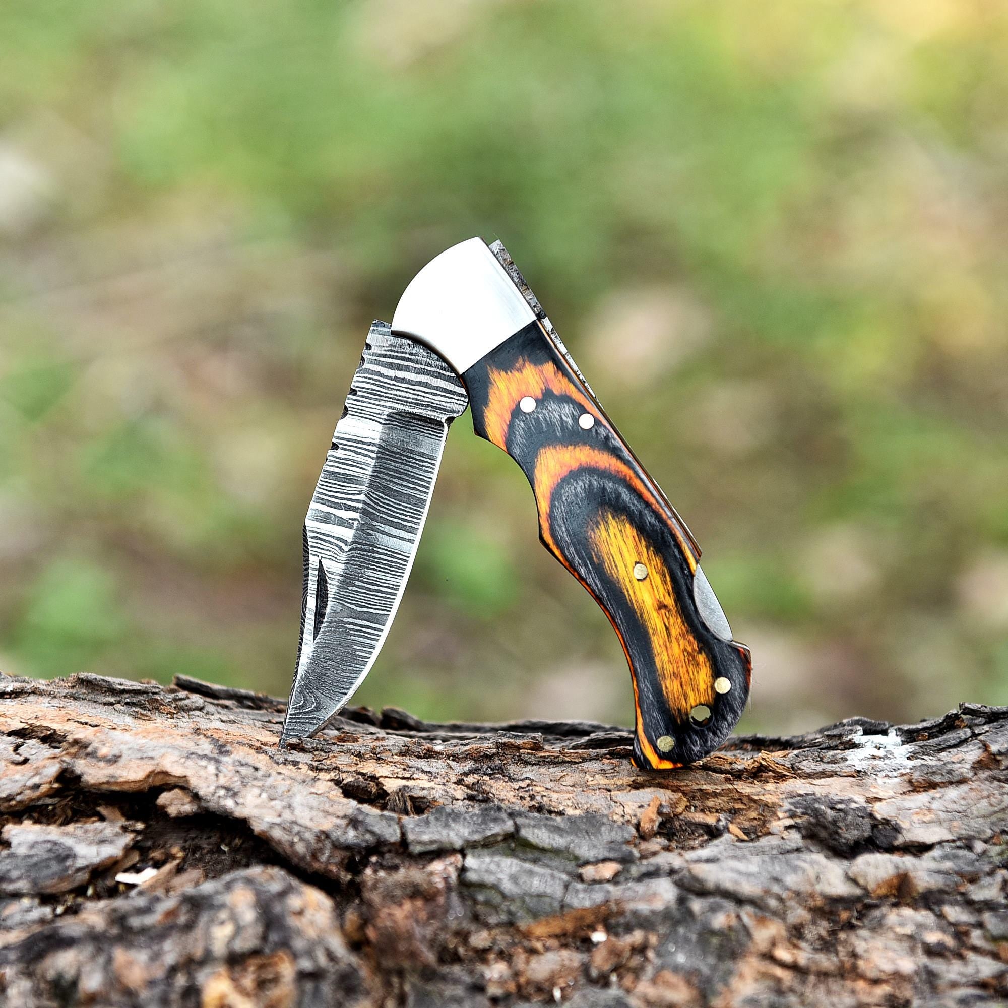 Handmade Damascus Steel Folding Knife Pocket Knife, King's Claw Pakka Wood Handle, Retirement Gift, Camping Knife, Birthday Gift