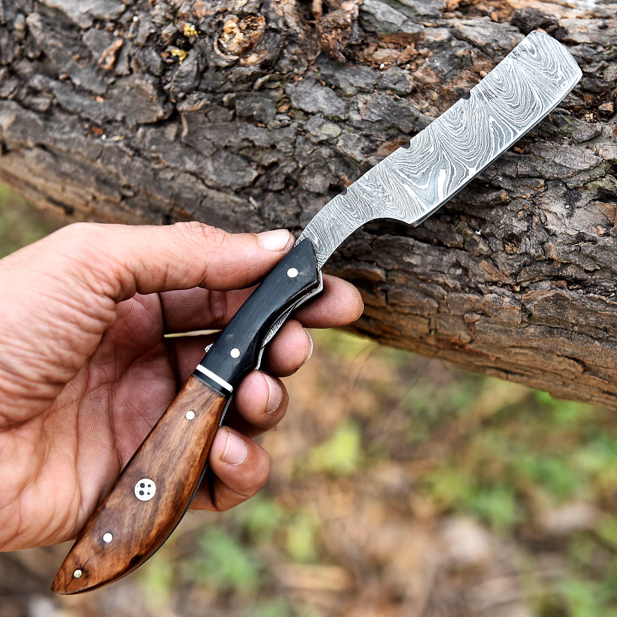 Aesthetic Handmade Damascus Steel Straight Razor With Black & Brown Pakka Wood Handle, Personalized Blade, Exotic Classic Barber Blade