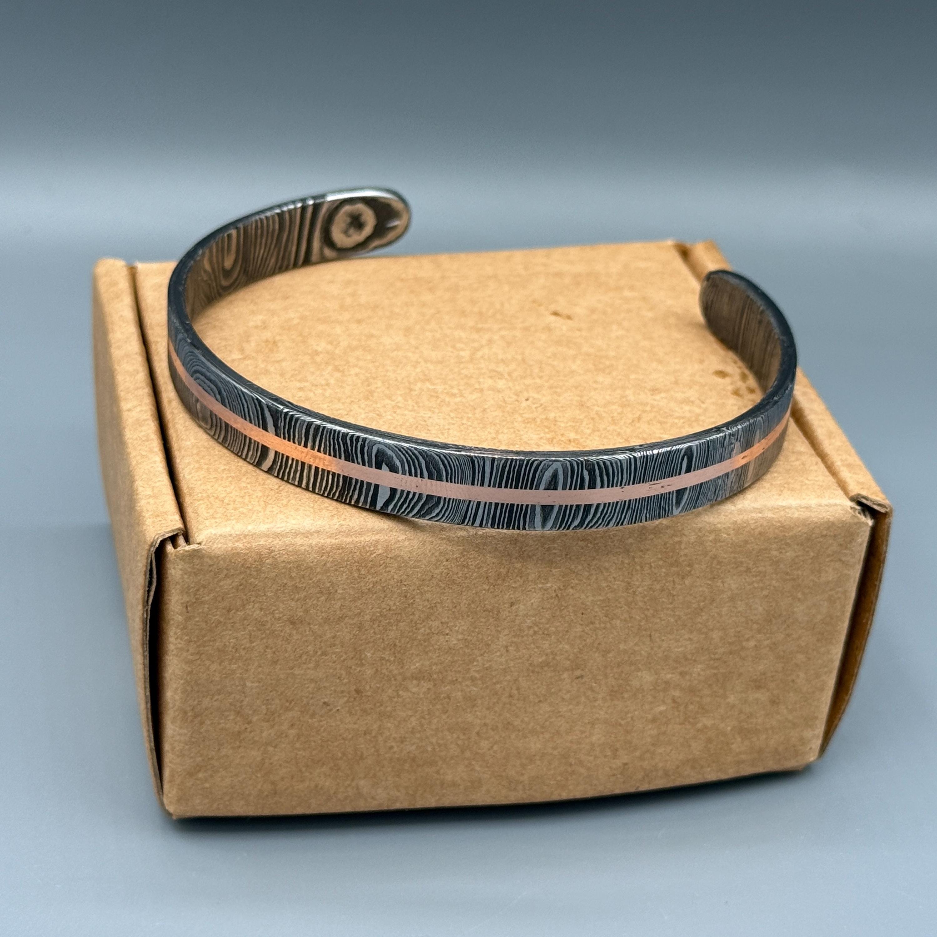 Aesthetic Handmade Damascus Steel Bracelet Bangle, Viking Modern Jewelry, Hand Forged Cuff Bracelet, Damascus Oath Ring, Anniversary Gift