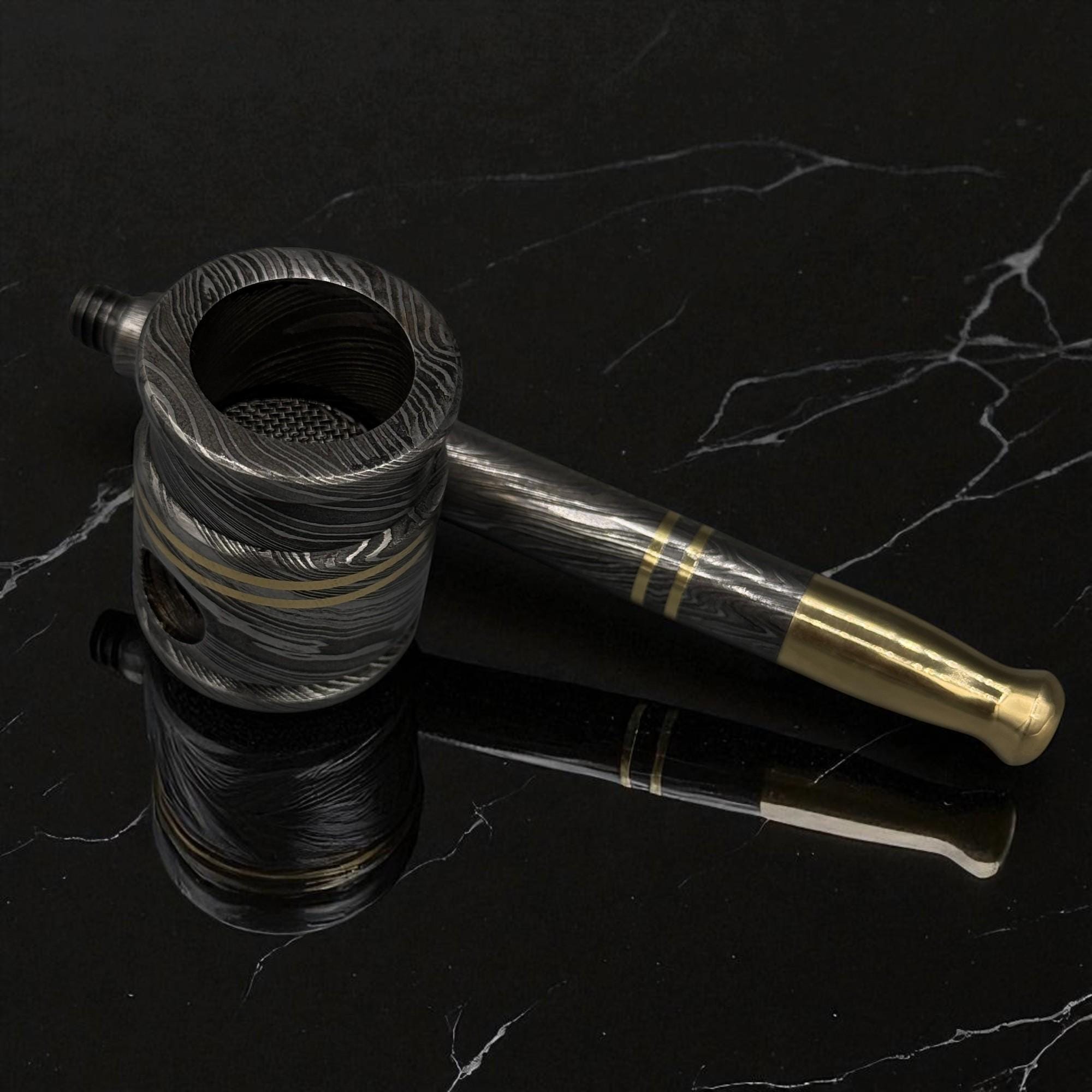 Rustic Damascus Steel Smoking Pipe, Brass Tobacco Pipe, Custom Gift for Dad, Groomsmen, Husband, Christmas Gift Idea for Him