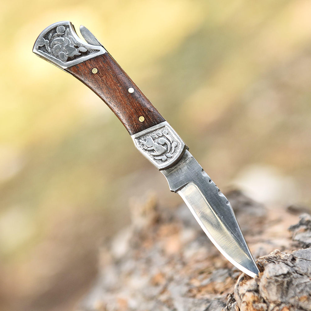 Handmade Steel Folding Knife Pocket Knife, Rose Wood Handle, Gorgeous Handmade Steel Toxified Pocket Knife, Camping Knife, Retirement Gift