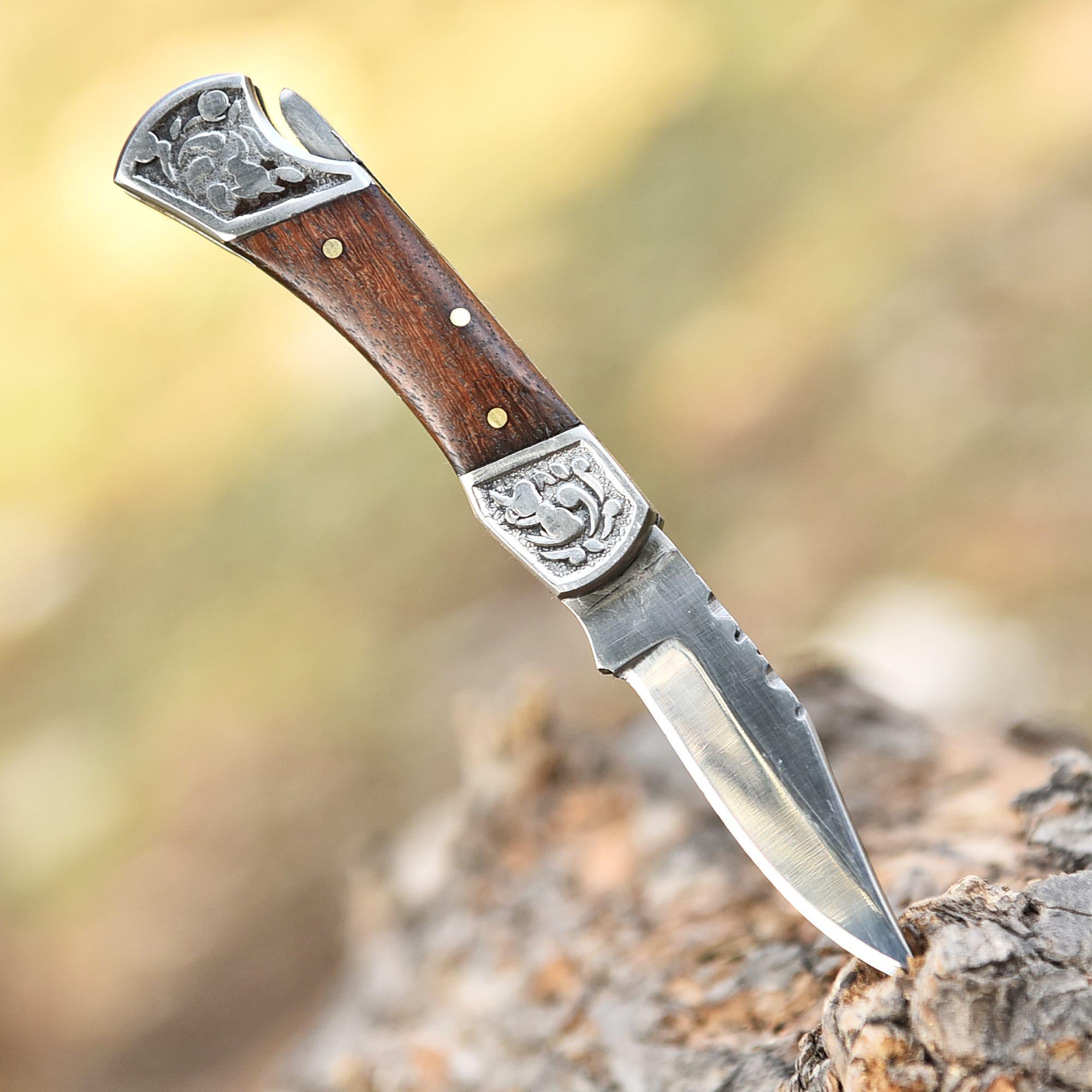 Handmade Steel Folding Knife Pocket Knife, Rose Wood Handle, Gorgeous Handmade Steel Toxified Pocket Knife, Camping Knife, Retirement Gift