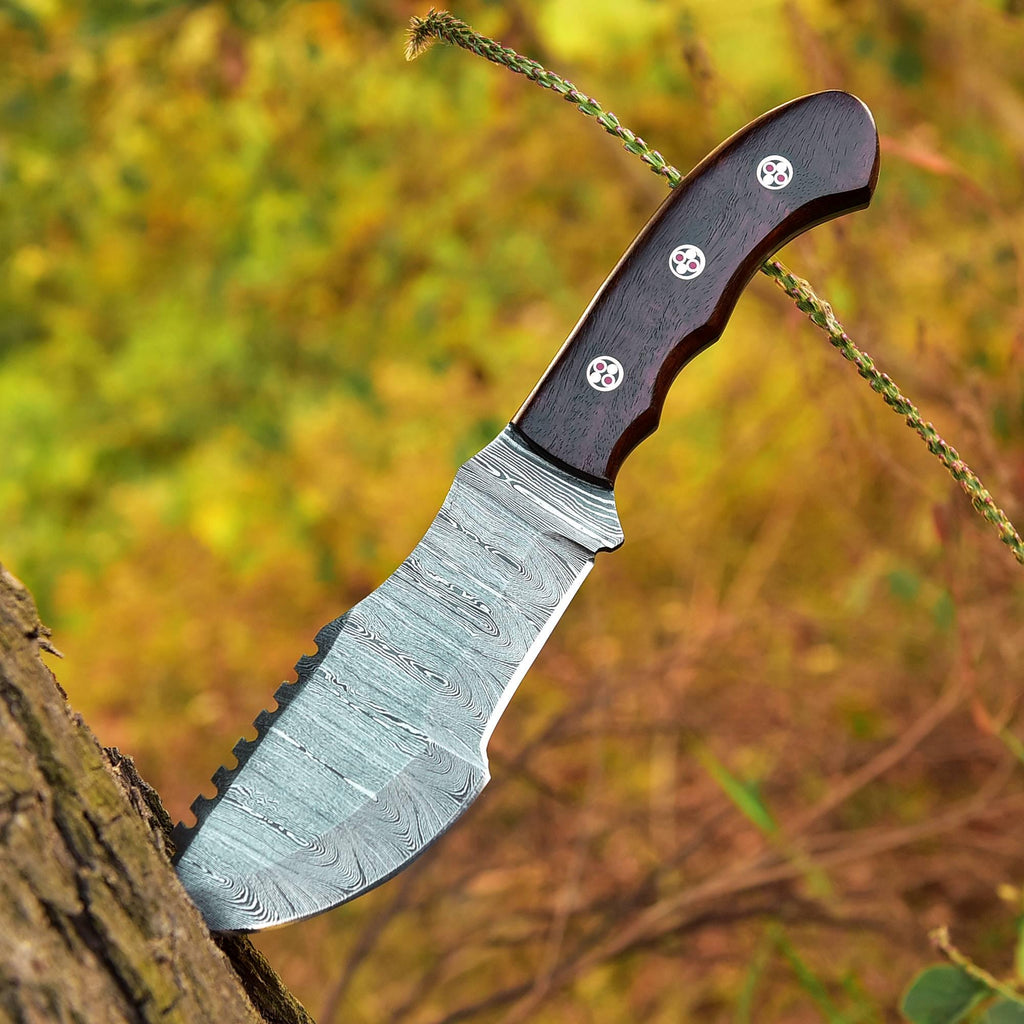 Handmade Damascus Bowie Fixed Blade Knife - Brown Handle