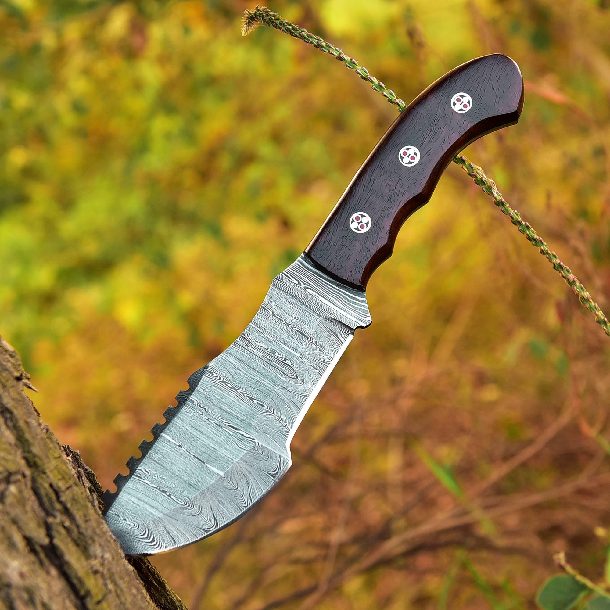 Handmade Damascus Bowie Fixed Blade Knife - Brown Handle