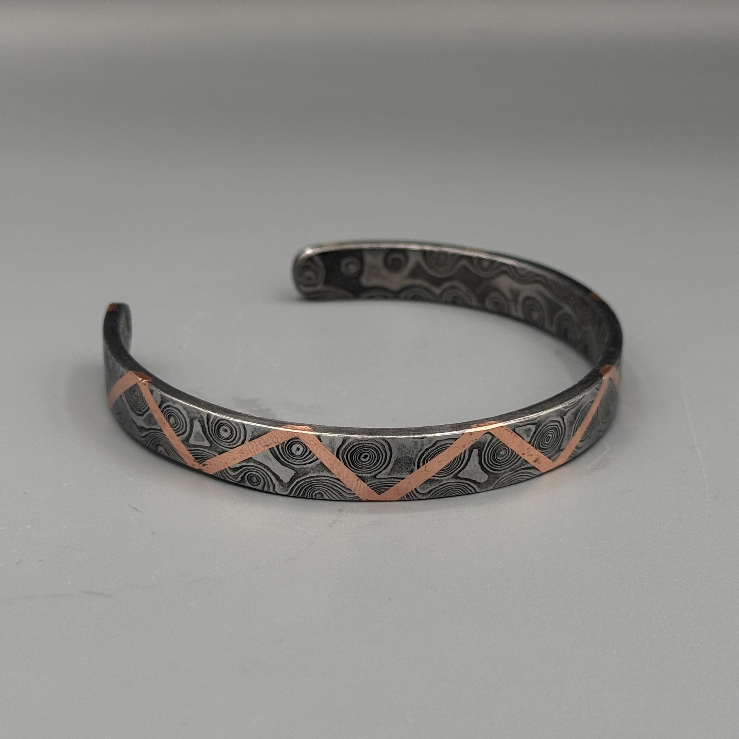 Premium Handmade Damascus Steel Bangle, Hand Forged Steel Cuff Bracelet, Viking Modern Jewelry, Anniversary Gift, Unique Bracelet For Him
