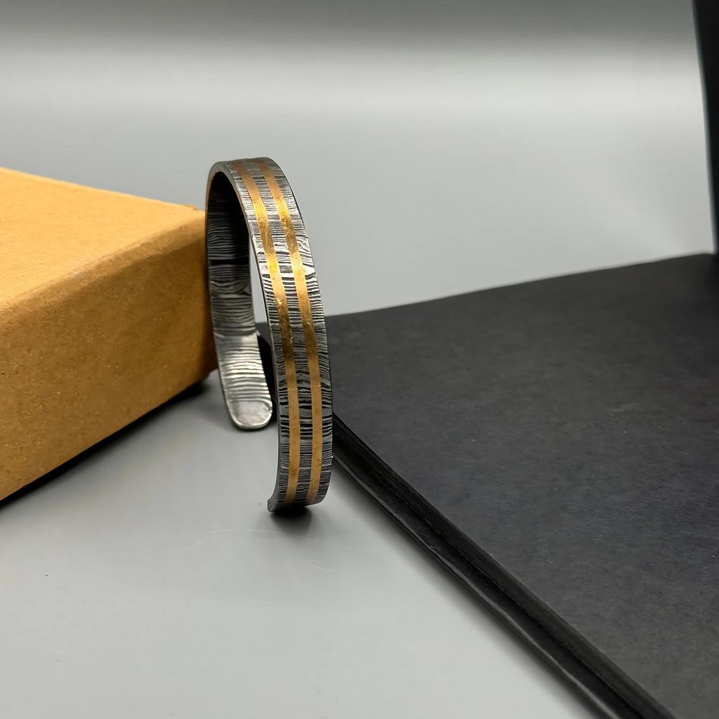 Premium Handmade Damascus Steel Bangle, Hand Forged Steel Cuff Bracelet, Viking Modern Jewelry, Anniversary Gift, Damascus Oath Ring