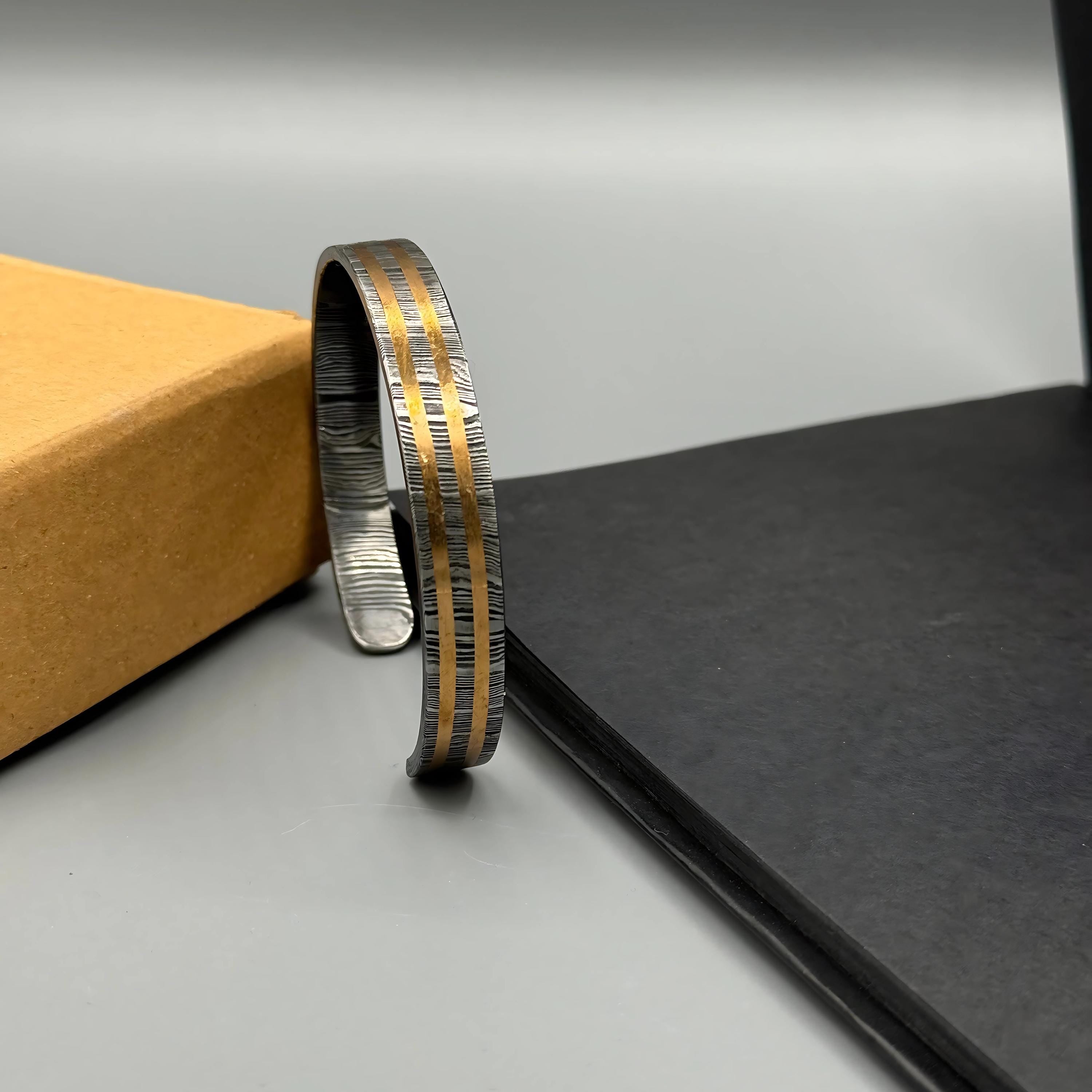 Premium Handmade Damascus Steel Bangle, Hand Forged Steel Cuff Bracelet, Viking Modern Jewelry, Anniversary Gift, Damascus Oath Ring
