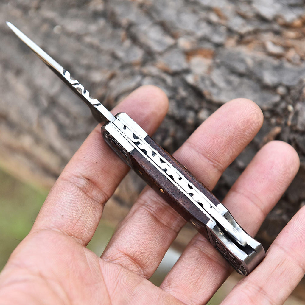 Handmade Steel Folding Knife Pocket Knife, Rose Wood Handle, Gorgeous Handmade Steel Toxified Pocket Knife, Camping Knife, Retirement Gift