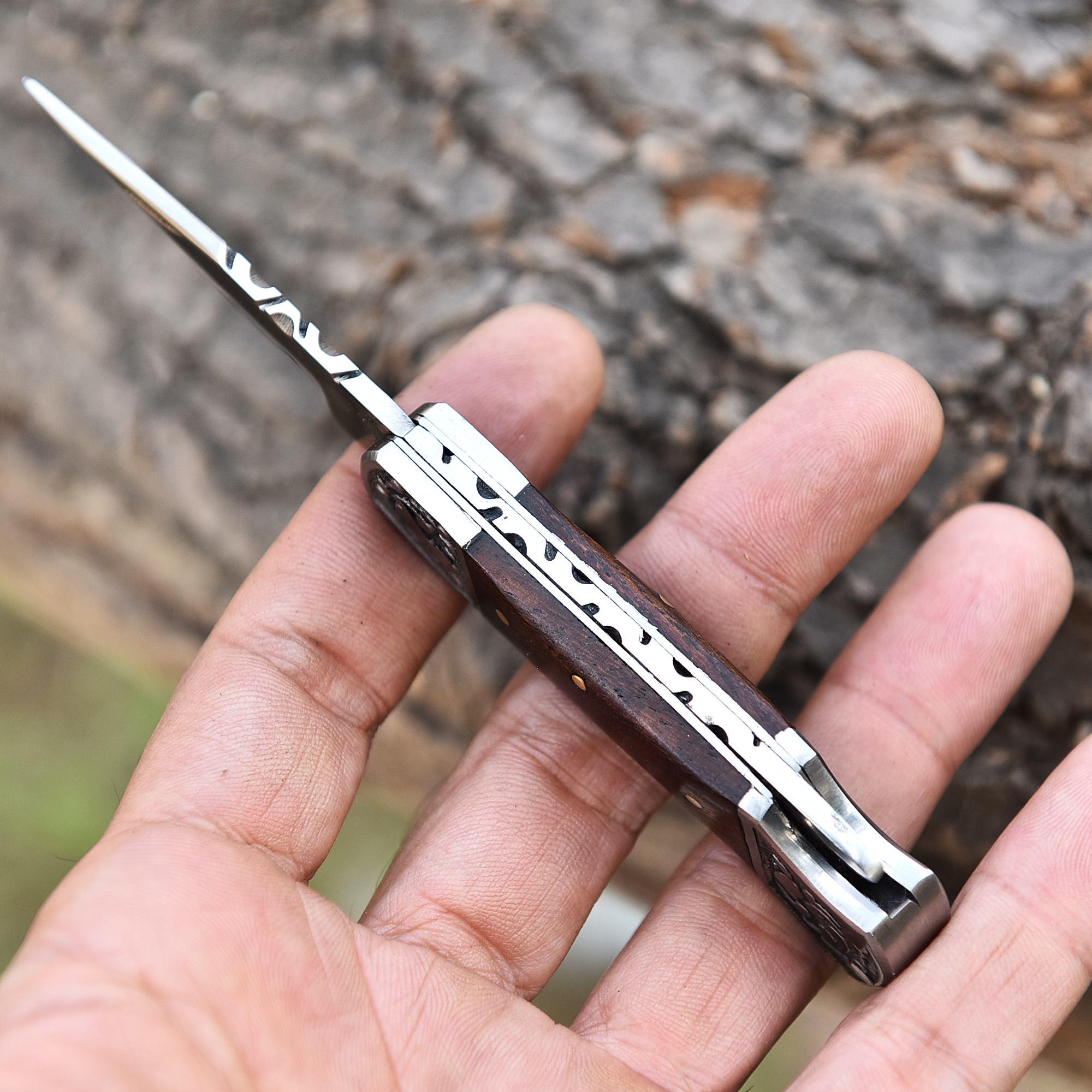 Handmade Steel Folding Knife Pocket Knife, Rose Wood Handle, Gorgeous Handmade Steel Toxified Pocket Knife, Camping Knife, Retirement Gift