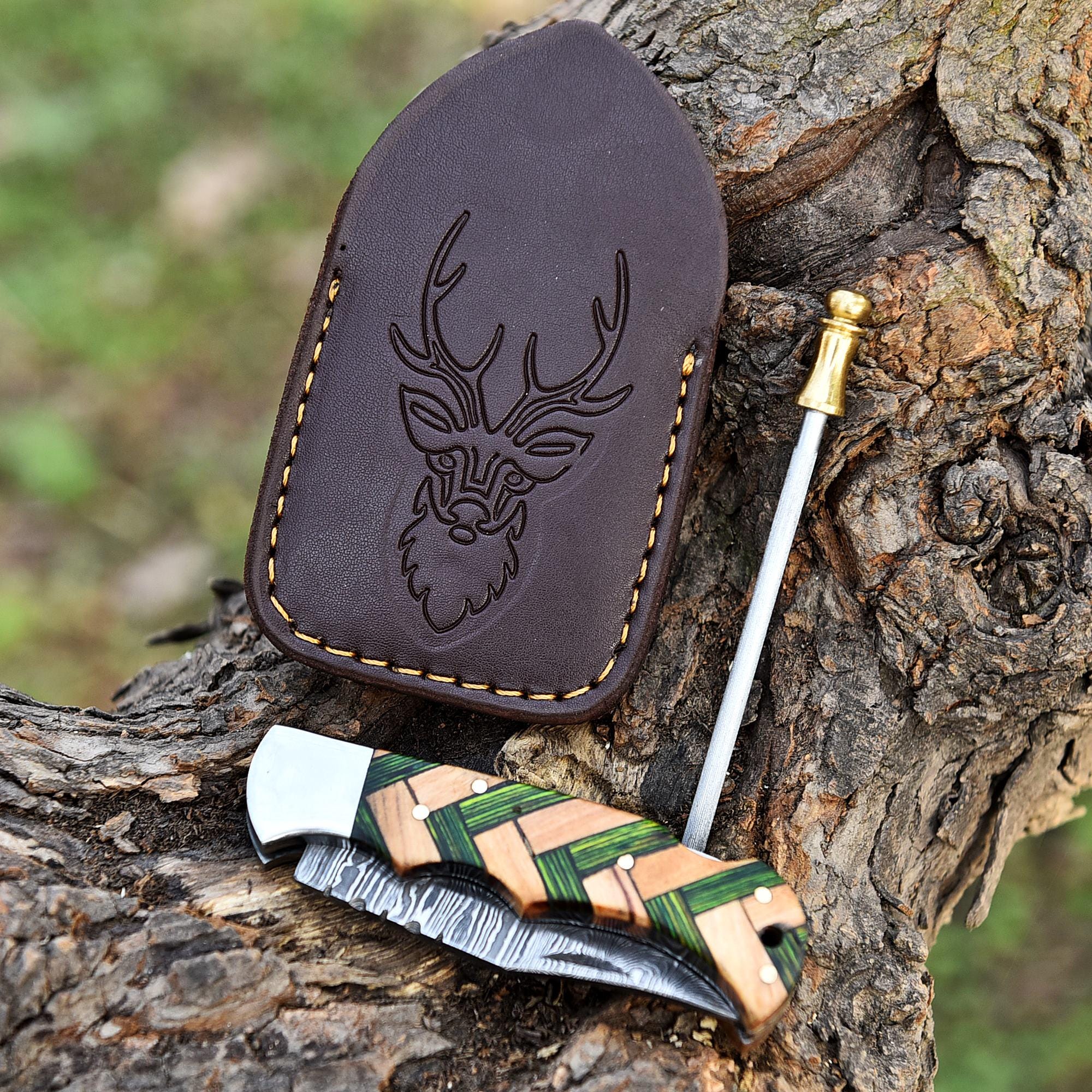 Handmade Damascus Folding Knife Pocket Knife Olive Wood Handle Birthday Gift Anniversary Wedding Personalized Gift for Men Groomsmen Gift