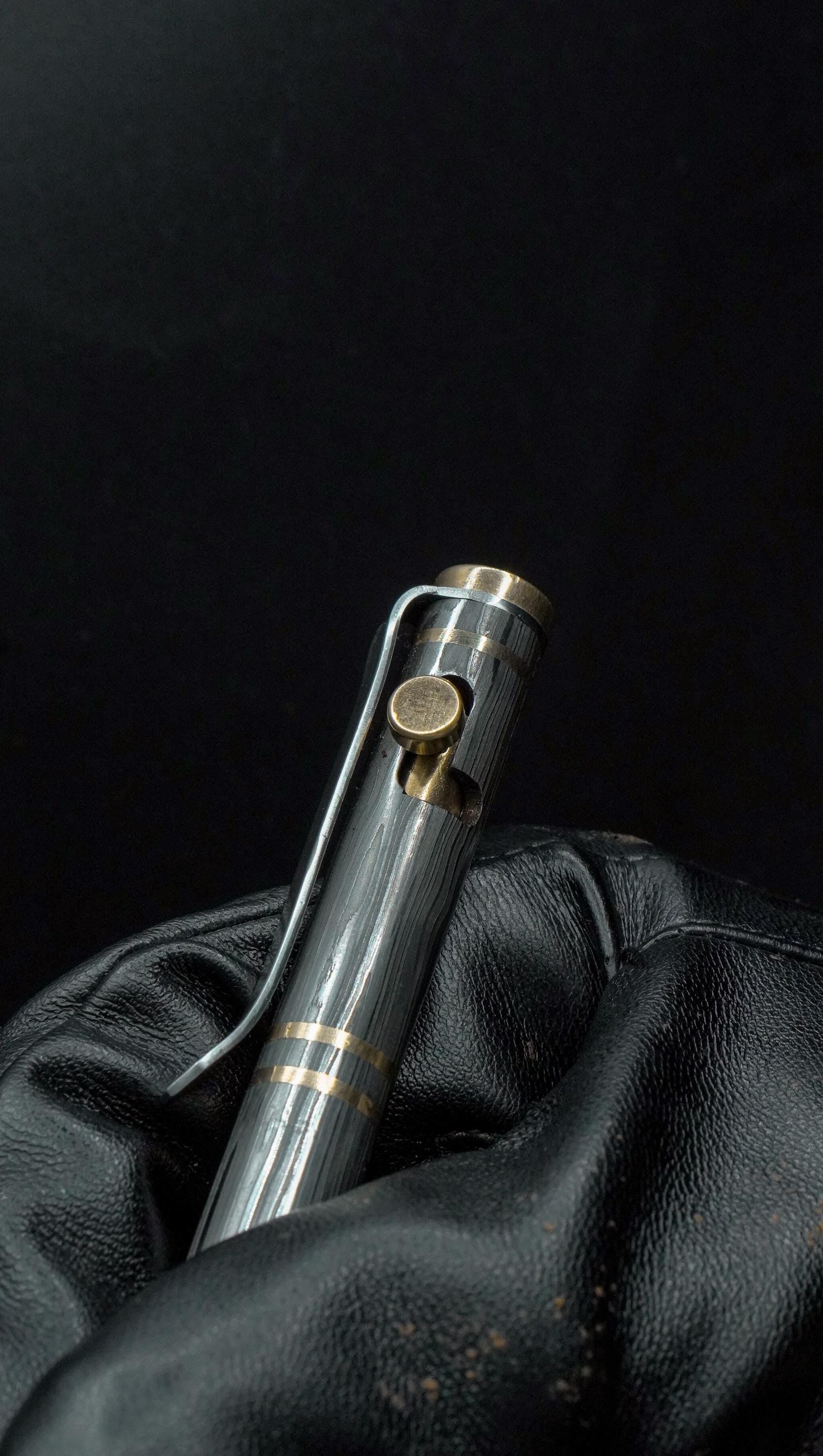 Handmade Damascus Steel Ballpoint Pen, Handcrafted Brass Accents with Pocket Clipper, Retirement Gift, Personalized Pen, Groomsman Gift