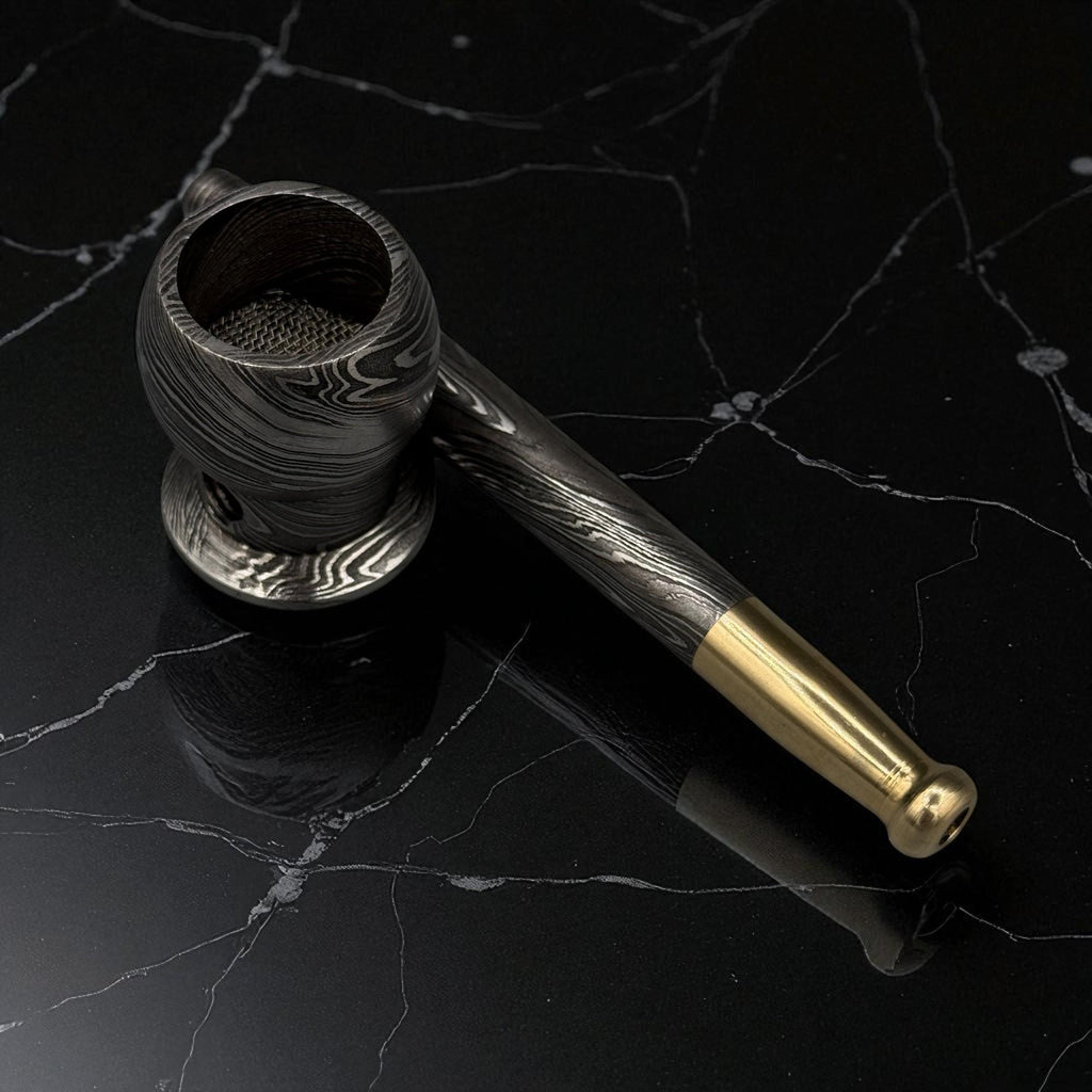 Unique Damascus Steel Pipe with Brass, Handmade Smoking Pipe, Custom Gift for Him, Father’s Day, Christmas Gift, Groomsmen Gift, Halloween