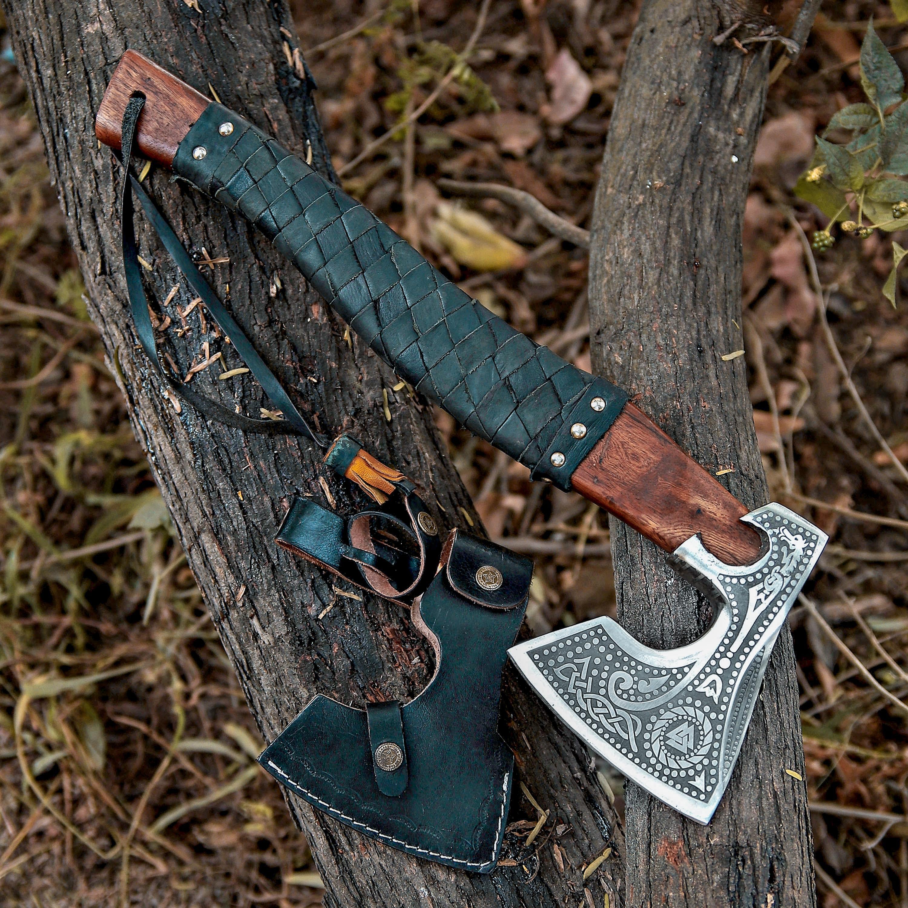 Handmade Viking Axe | Pakka Wood Handle | Engraved Camping Axe | Throwing Axe | Hunting Axe | Battle Axe | Custom Axe | Christmas Gift