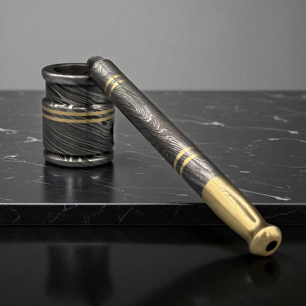 Rustic Damascus Steel Smoking Pipe, Brass Tobacco Pipe, Custom Gift for Dad, Groomsmen, Husband, Christmas Gift Idea for Him