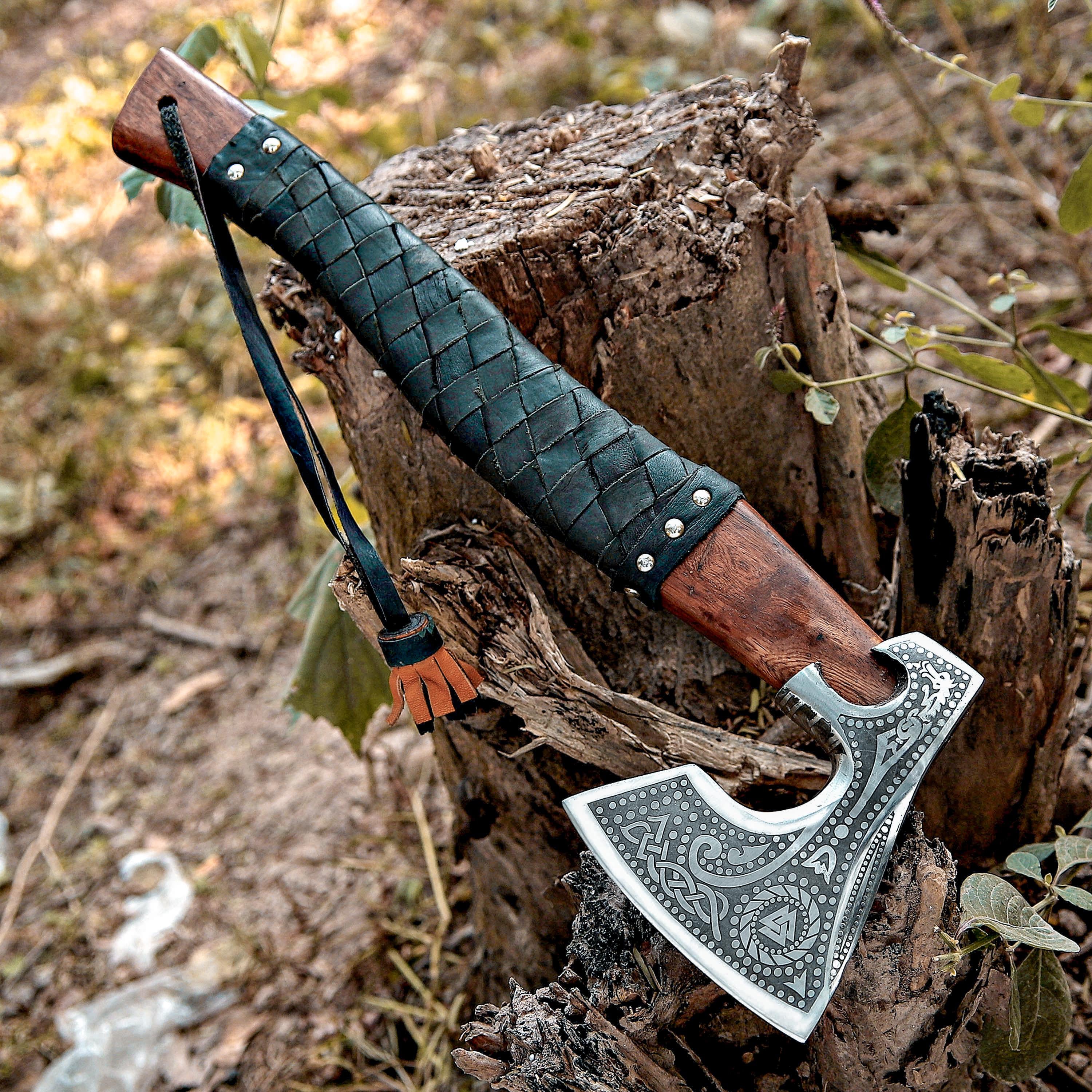 Handmade Viking Axe | Pakka Wood Handle | Engraved Camping Axe | Throwing Axe | Hunting Axe | Battle Axe | Custom Axe | Christmas Gift