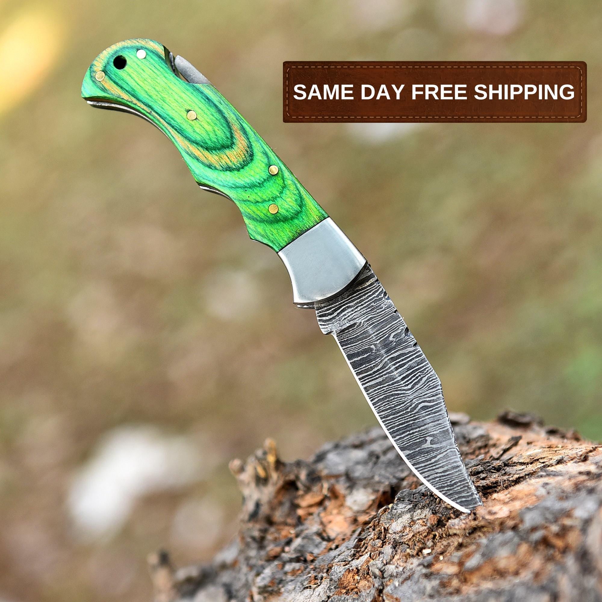 Damascus Steel Folding Knife Pocket Knife, Pakka Wood Handle, Hand Forged Damascus Steel Folding Knife, Retirement Gift, Groomsman Gift