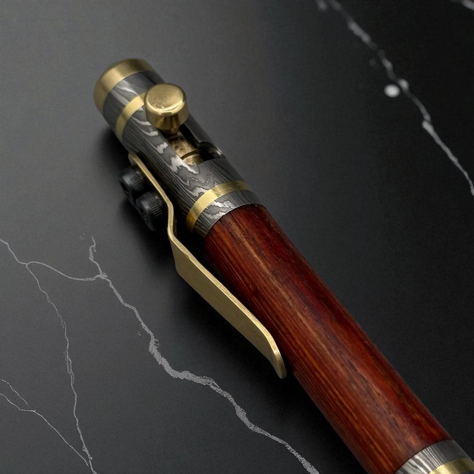 Handmade Damascus Steel Fountain Pen & Ballpoint Gift Set, Luxury Wood Pen with Brass Accents, Bolt Action, Personalized Retirement Gift