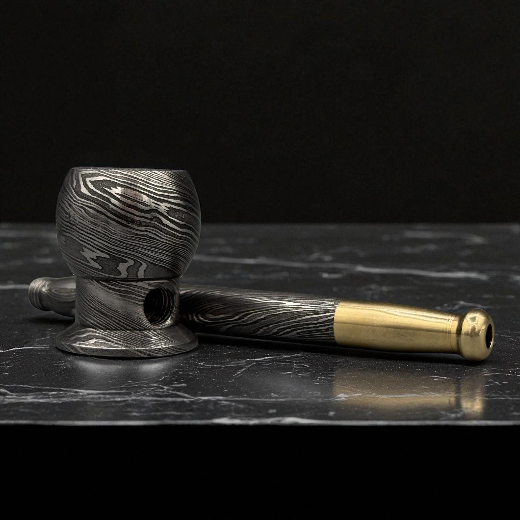 Unique Damascus Steel Pipe with Brass, Handmade Smoking Pipe, Custom Gift for Him, Father’s Day, Christmas Gift, Groomsmen Gift, Halloween
