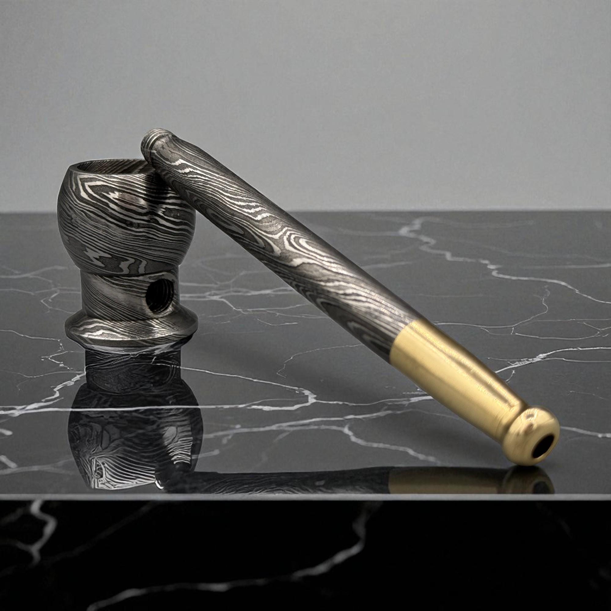 Unique Damascus Steel Pipe with Brass, Handmade Smoking Pipe, Custom Gift for Him, Father’s Day, Christmas Gift, Groomsmen Gift, Halloween