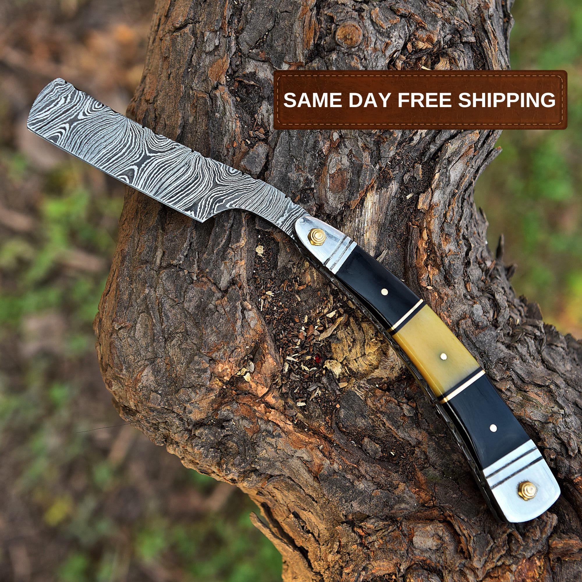Handmade Damascus Steel Straight Razor, Exotic Classic Barber Blade, Personalized Razor, Groomsman Gift, Boyfriend Gift, Shaving Ready Gift