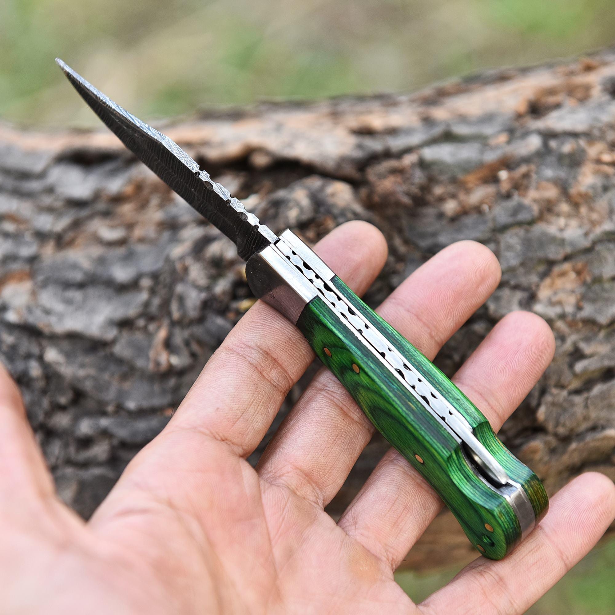 Damascus Steel Folding Knife Pocket Knife, Pakka Wood Handle, Hand Forged Damascus Steel Folding Knife, Retirement Gift, Groomsman Gift