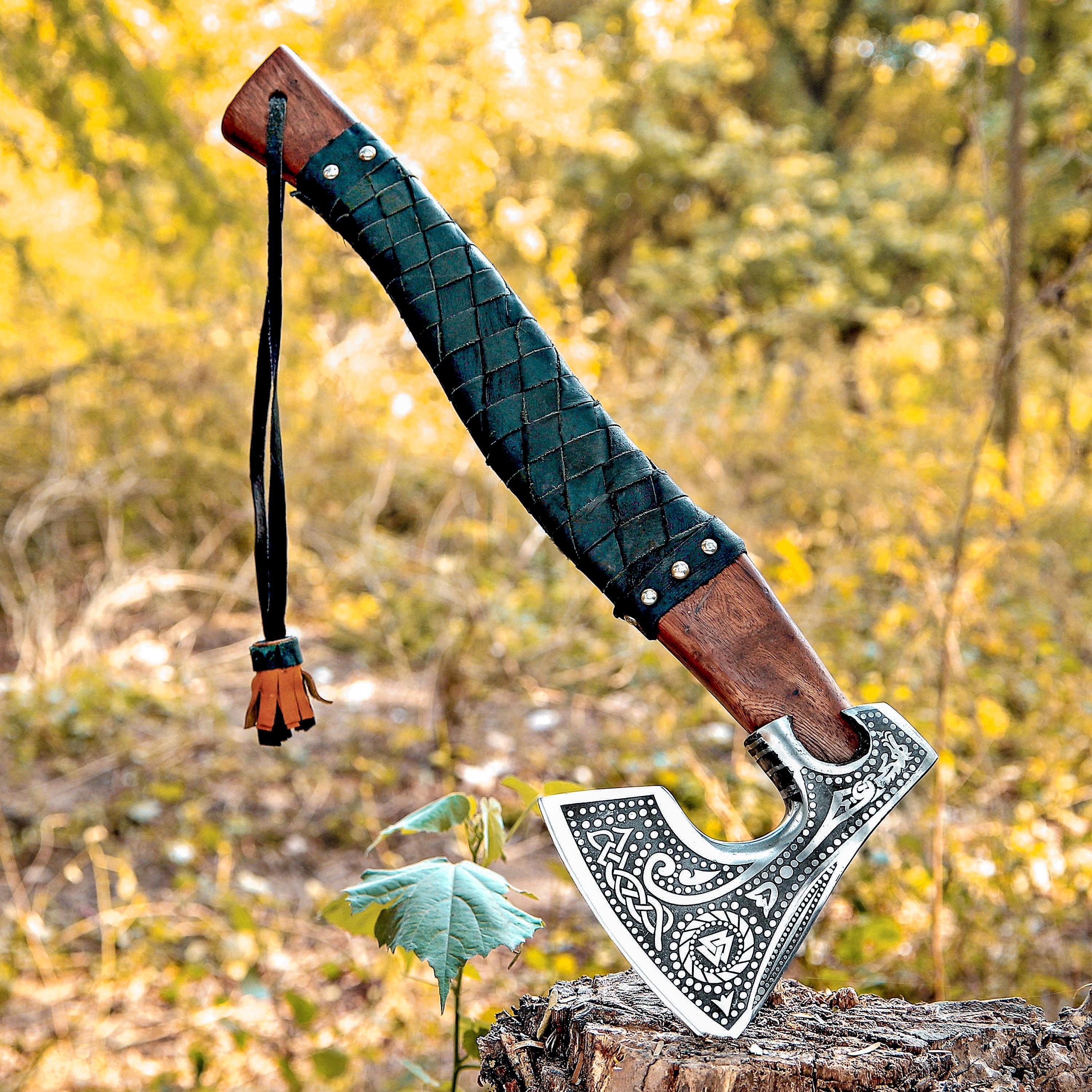 Handmade Viking Axe | Pakka Wood Handle | Engraved Camping Axe | Throwing Axe | Hunting Axe | Battle Axe | Custom Axe | Christmas Gift