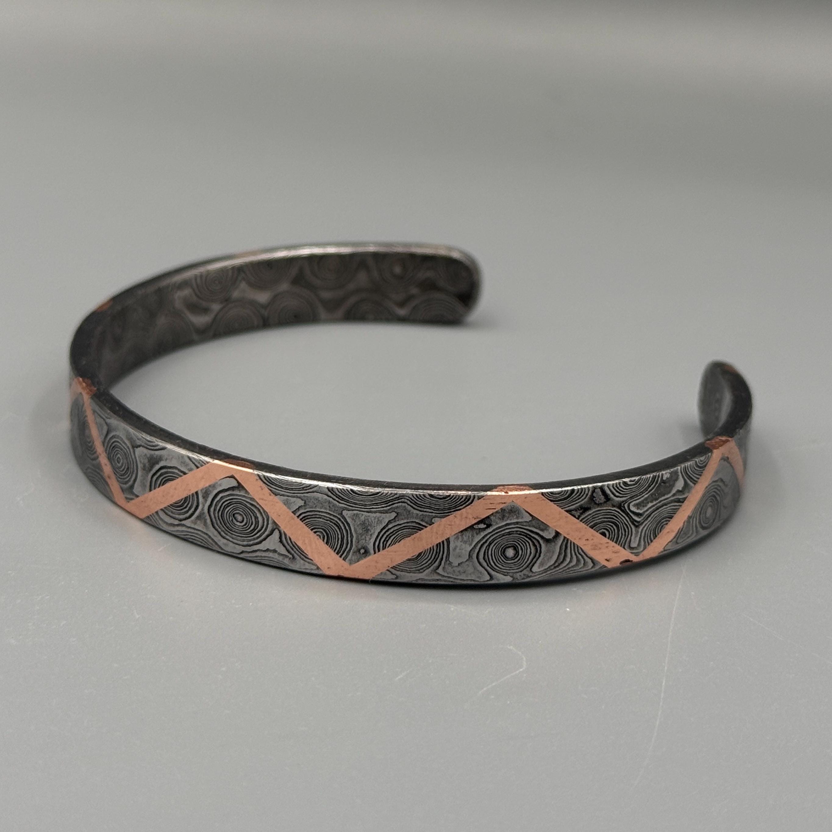 Premium Handmade Damascus Steel Bangle, Hand Forged Steel Cuff Bracelet, Viking Modern Jewelry, Anniversary Gift, Unique Bracelet For Him