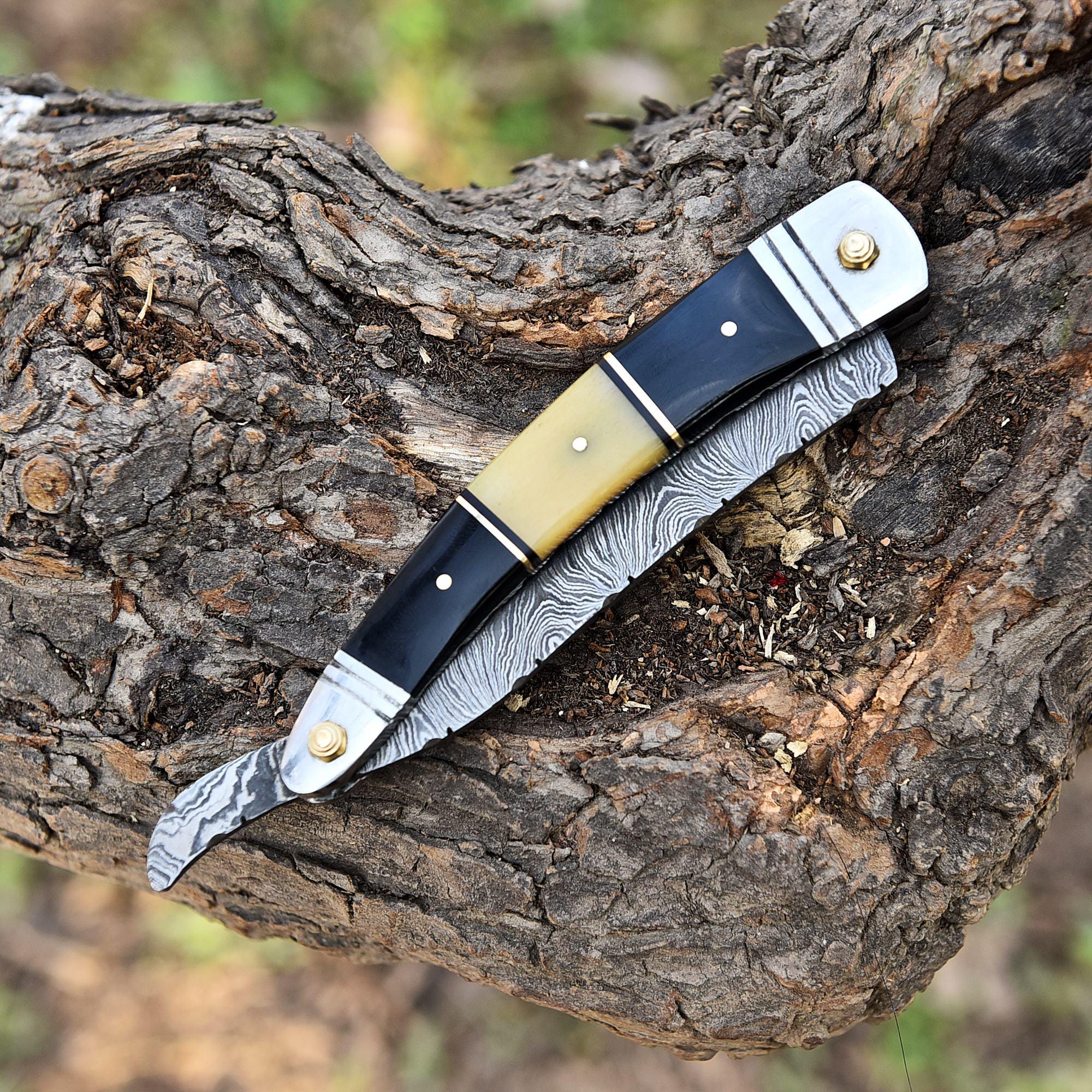 Handmade Damascus Steel Straight Razor, Exotic Classic Barber Blade, Personalized Razor, Groomsman Gift, Boyfriend Gift, Shaving Ready Gift