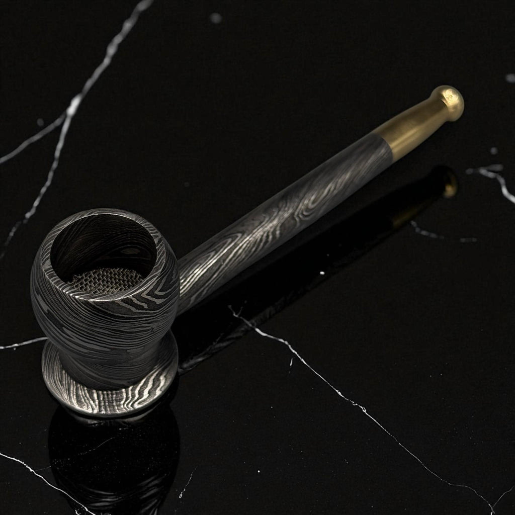 Unique Damascus Steel Pipe with Brass, Handmade Smoking Pipe, Custom Gift for Him, Father’s Day, Christmas Gift, Groomsmen Gift, Halloween