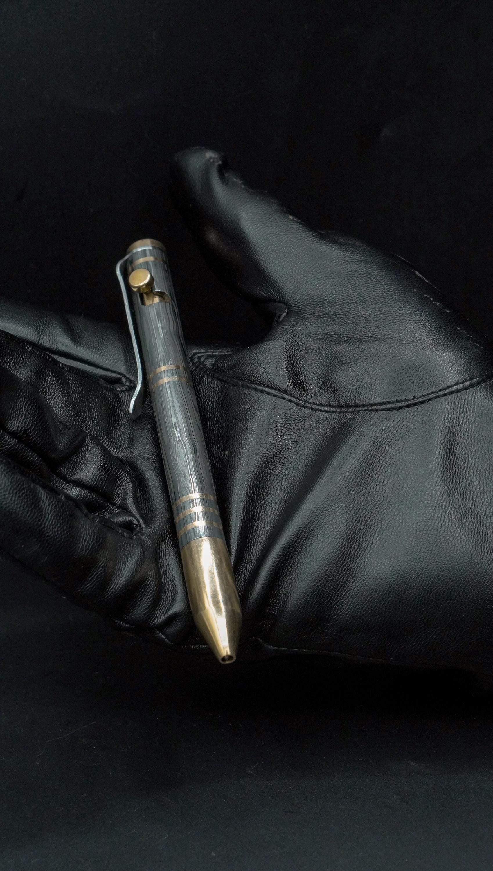 Handmade Damascus Steel Ballpoint Pen, Handcrafted Brass Accents with Pocket Clipper, Retirement Gift, Personalized Pen, Groomsman Gift