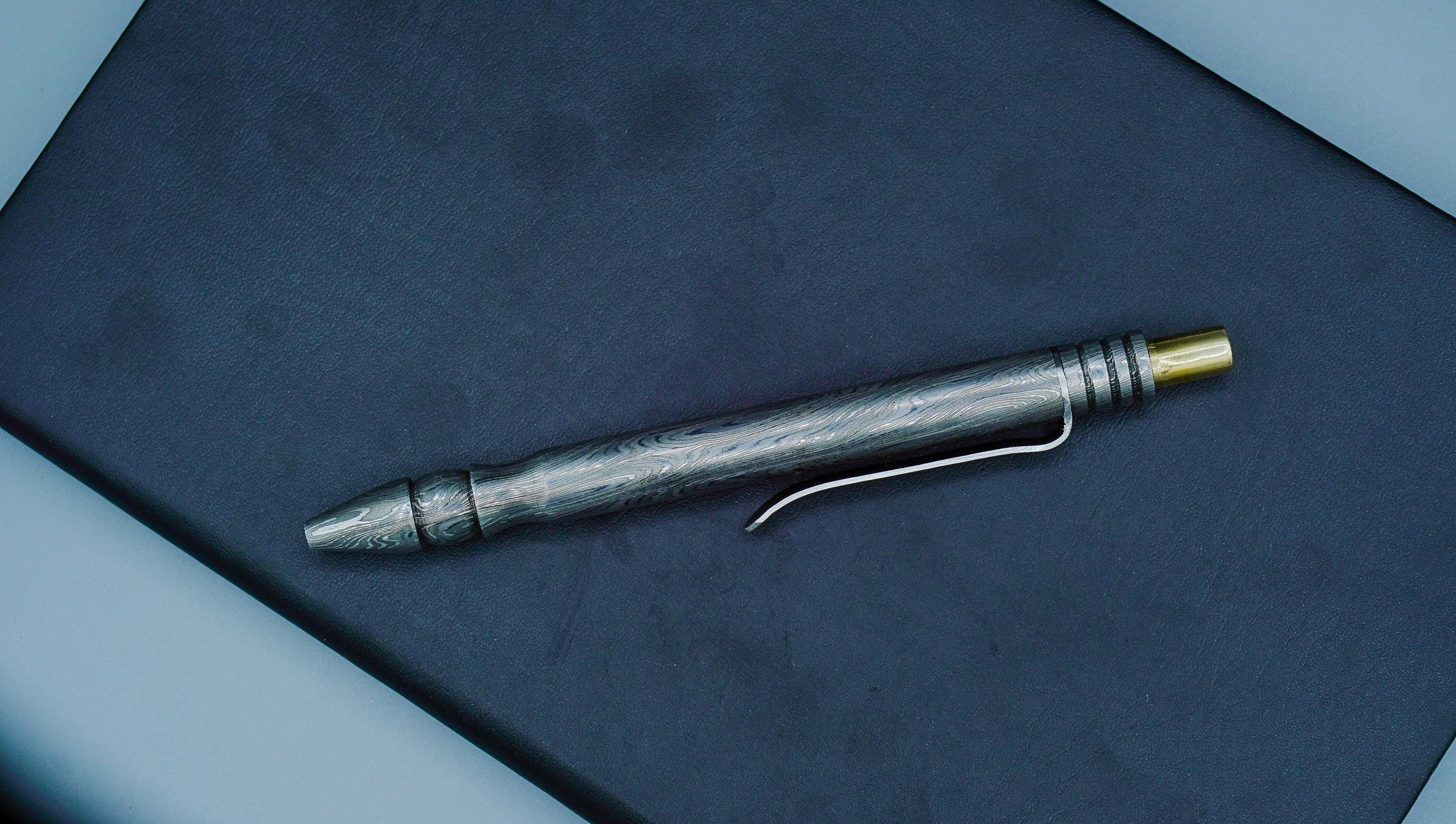 Premium Handmade Damascus Steel Pen, Hand Forged Steel and Copper Brass Pen, Damascus Ballpoint with Pocket Clipper, Teacher Retirement Gift
