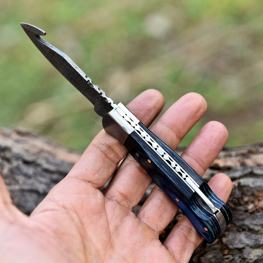 Handmade Damascus Pocket Knife Folding Knife, Pakka Wood Handle, Camping Knife, Birthday Gift, Retirement Gift, Groomsman Gift