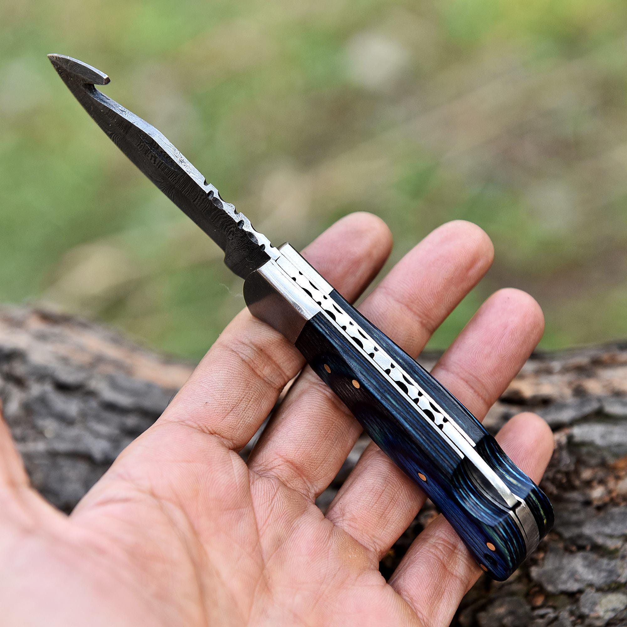 Handmade Damascus Pocket Knife Folding Knife, Pakka Wood Handle, Camping Knife, Birthday Gift, Retirement Gift, Groomsman Gift
