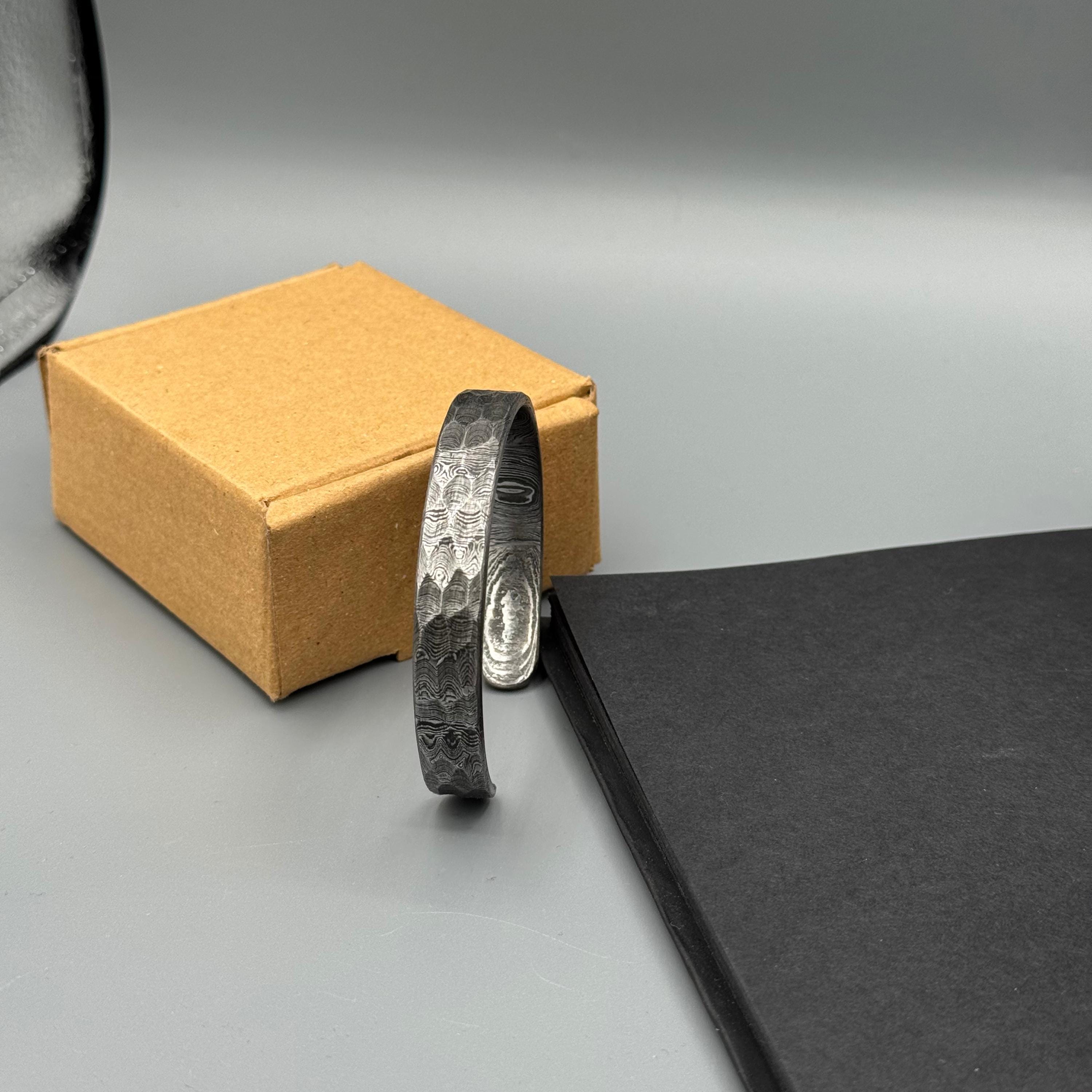 Aesthetic Handmade Damascus Steel Bangle, Hand Forged Steel Cuff Bracelet, Anniversary Gift, Damascus Oath Ring, Viking Modern Jewelry