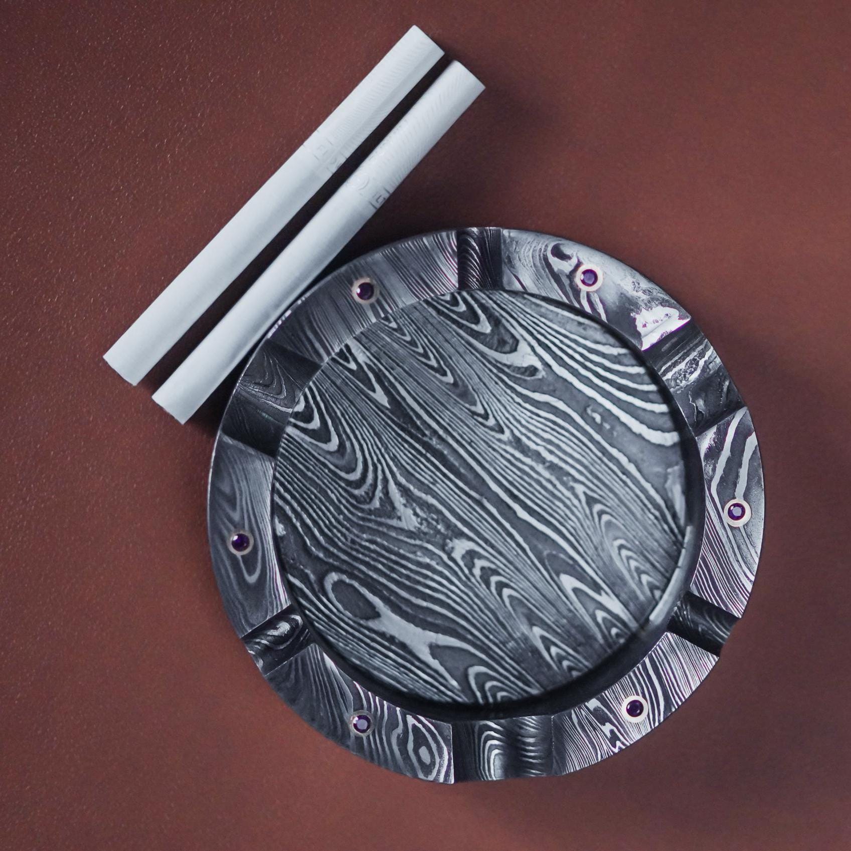 Handmade Damascus Ashtray Cigar Ash Tray Cigarette Ash Collector Accessories Pipe Rests Ashtray Unique Vintage Ash Tray Personalized Gift