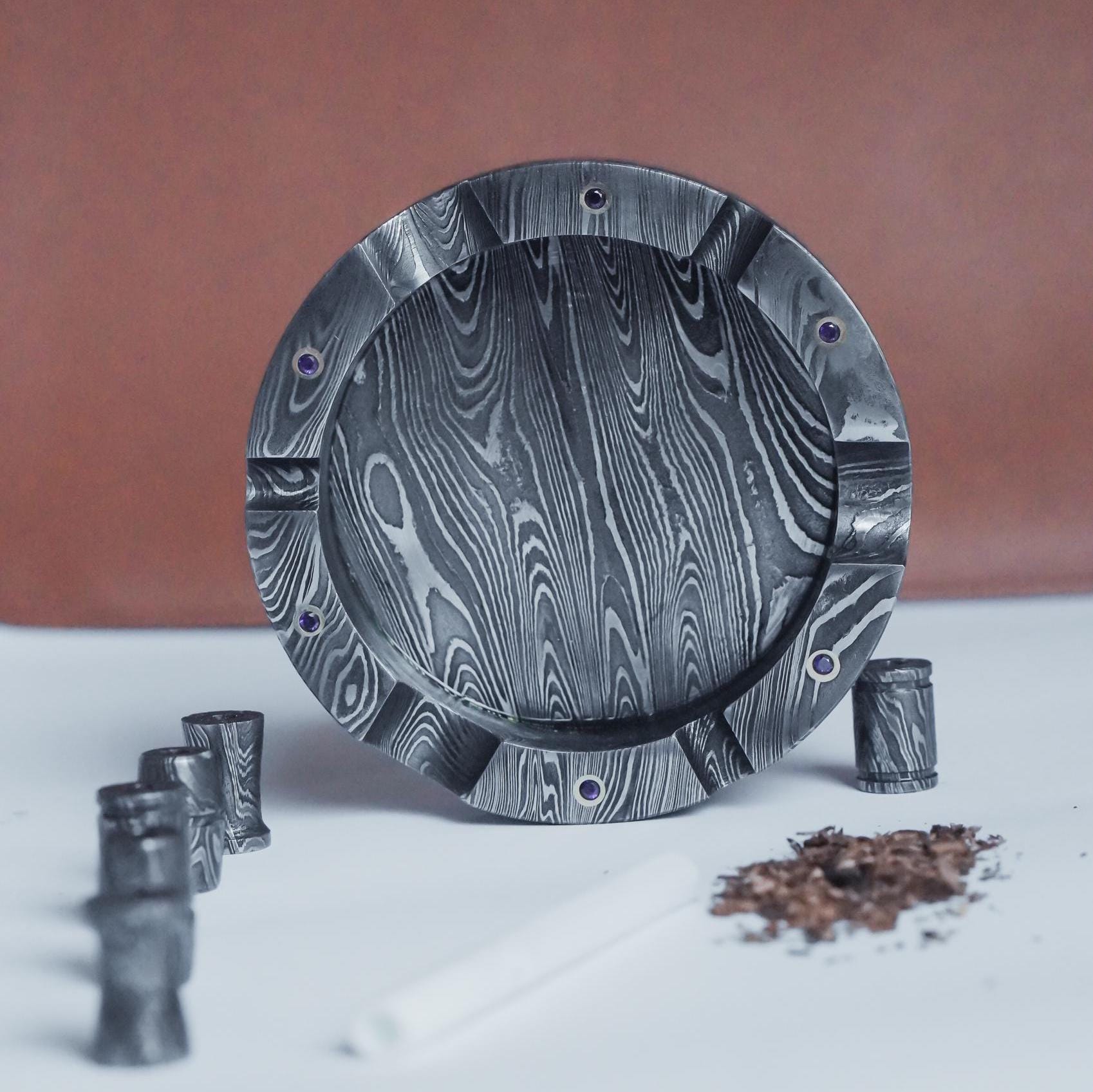 Handmade Damascus Ashtray Cigar Ash Tray Cigarette Ash Collector Accessories Pipe Rests Ashtray Unique Vintage Ash Tray Personalized Gift