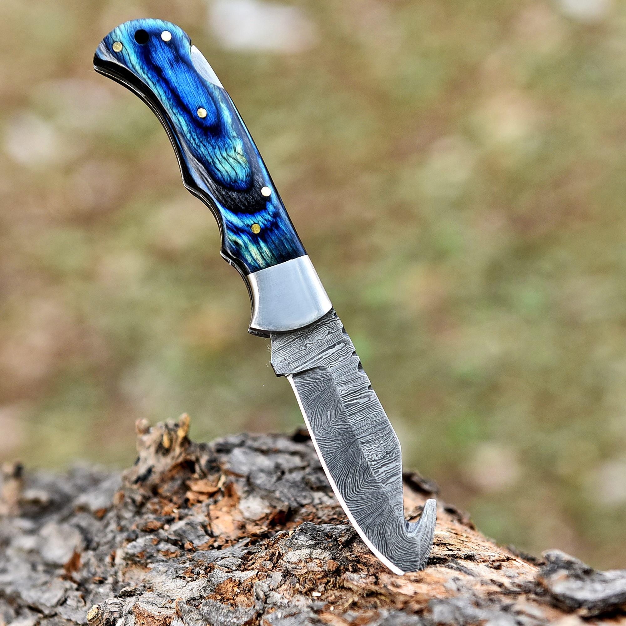 Handmade Damascus Pocket Knife Folding Knife, Pakka Wood Handle, Camping Knife, Birthday Gift, Retirement Gift, Groomsman Gift