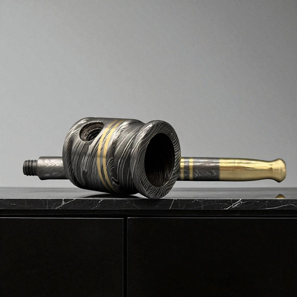 Rustic Damascus Steel Smoking Pipe, Brass Tobacco Pipe, Custom Gift for Dad, Groomsmen, Husband, Christmas Gift Idea for Him