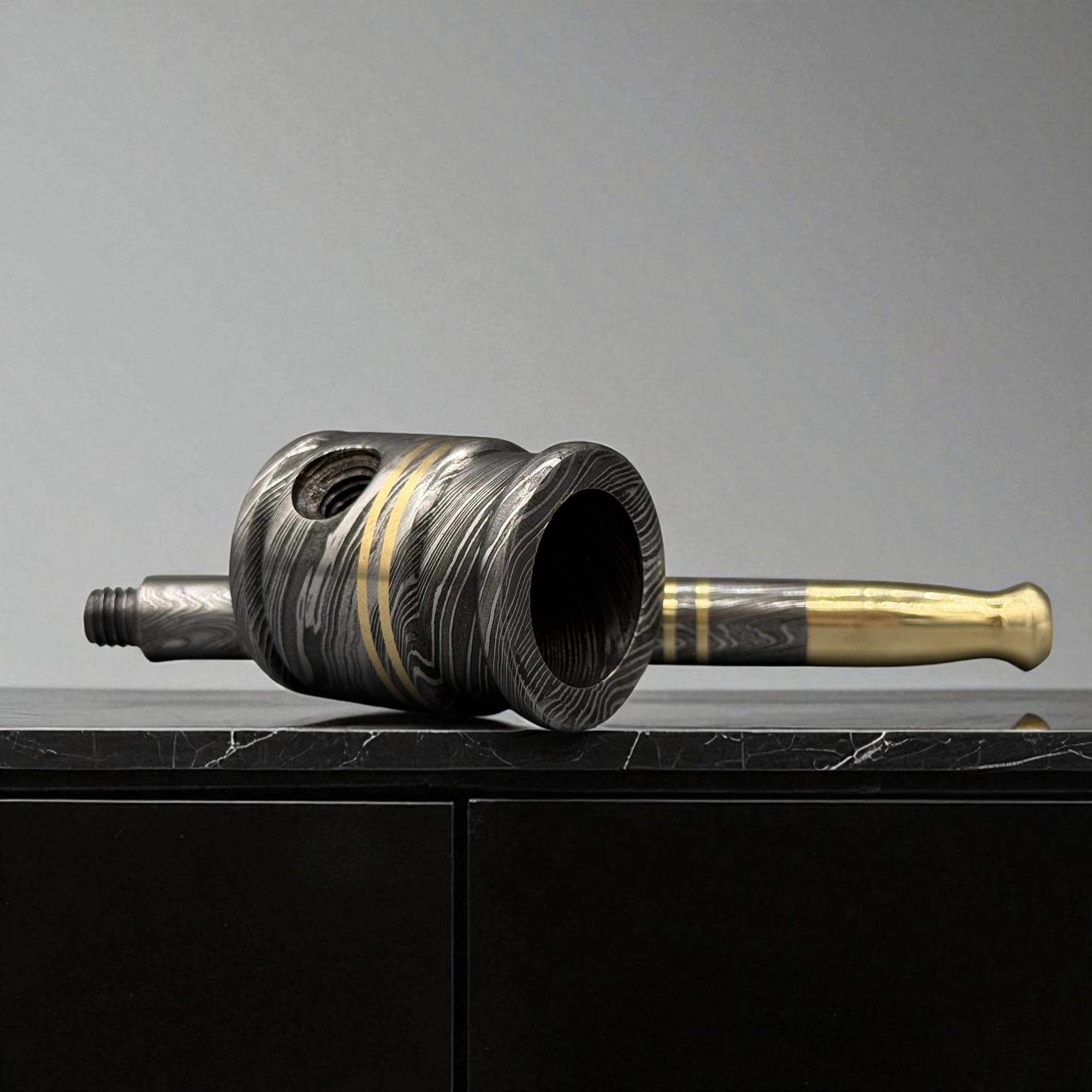 Rustic Damascus Steel Smoking Pipe, Brass Tobacco Pipe, Custom Gift for Dad, Groomsmen, Husband, Christmas Gift Idea for Him