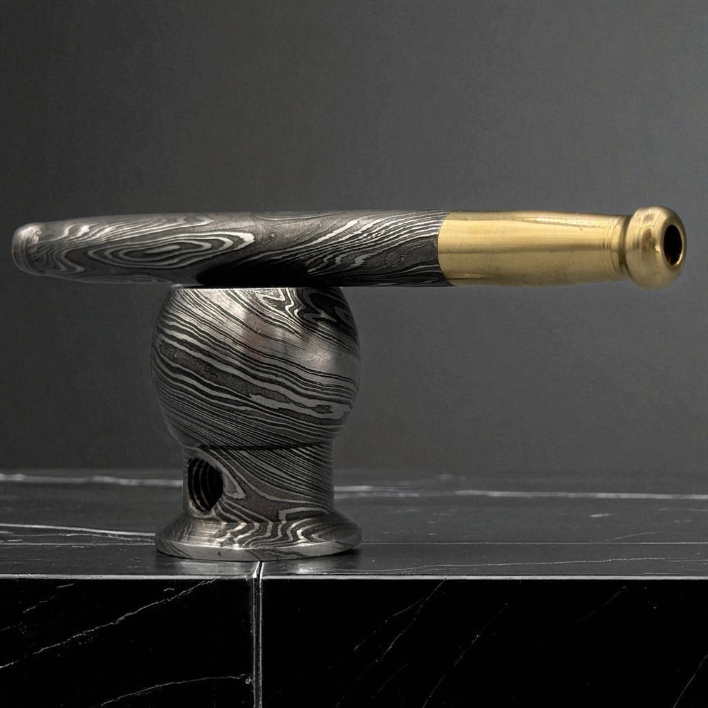 Unique Damascus Steel Pipe with Brass, Handmade Smoking Pipe, Custom Gift for Him, Father’s Day, Christmas Gift, Groomsmen Gift, Halloween