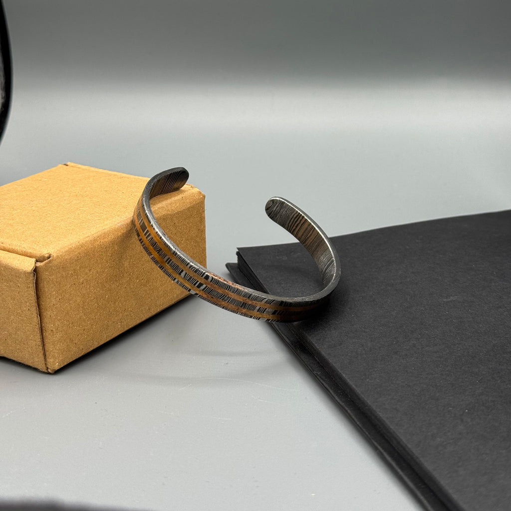 Premium Handmade Damascus Steel Bangle, Hand Forged Steel Cuff Bracelet, Viking Modern Jewelry, Anniversary Gift, Damascus Oath Ring