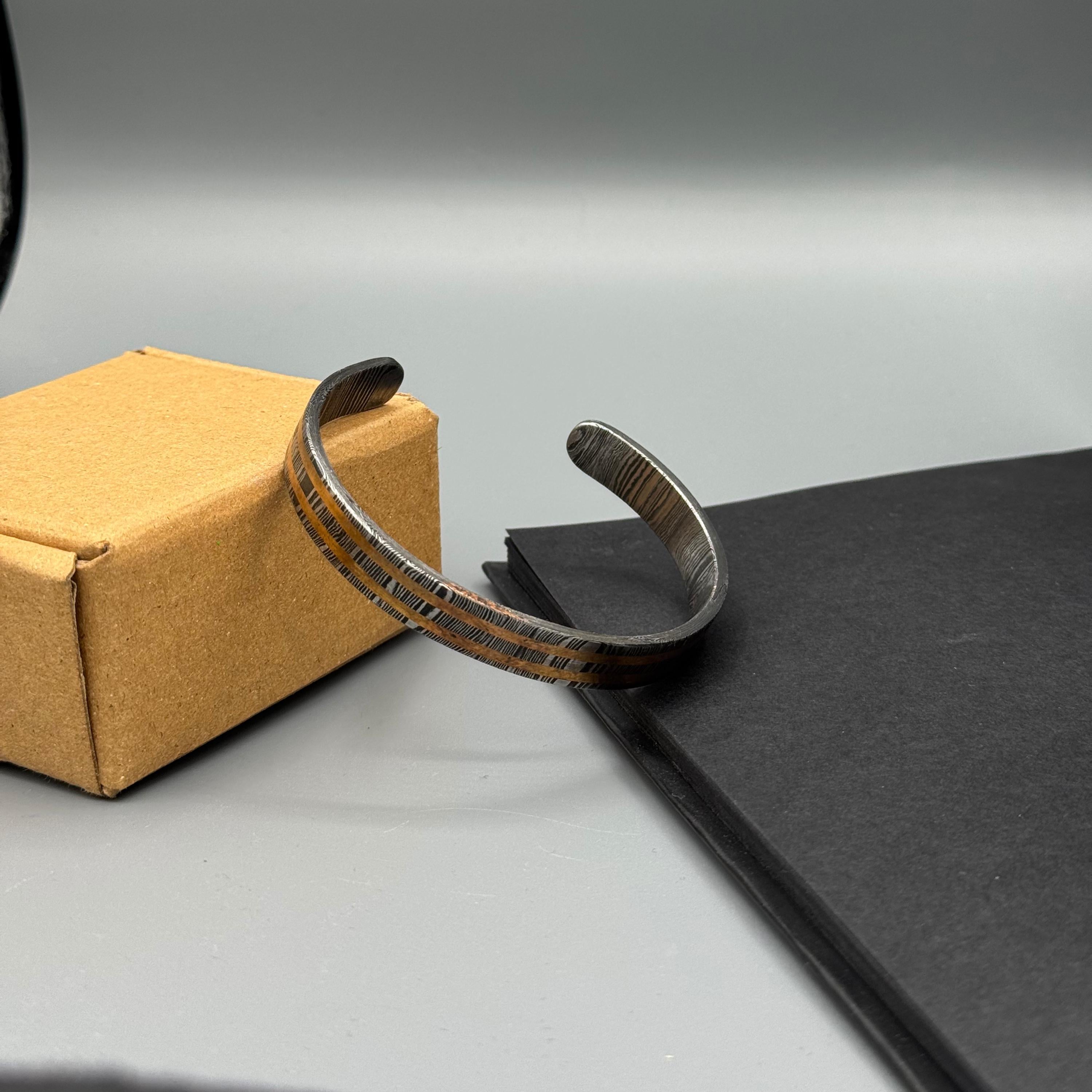 Premium Handmade Damascus Steel Bangle, Hand Forged Steel Cuff Bracelet, Viking Modern Jewelry, Anniversary Gift, Damascus Oath Ring